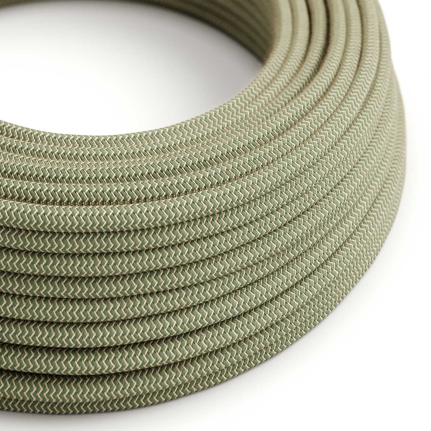 Cloth Covered Wire - Natural & Thyme Green Linen Chevron RD72 - UL Listed