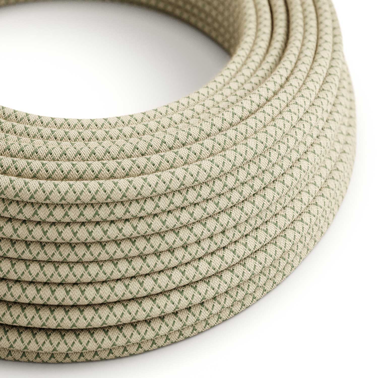 Cloth Covered Wire - Natural & Thyme Green Linen CrissCross RD62 - UL Listed