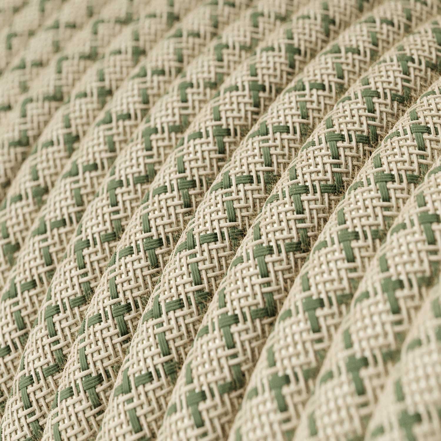 Cloth Covered Wire - Natural & Thyme Green Linen CrissCross RD62 - UL Listed