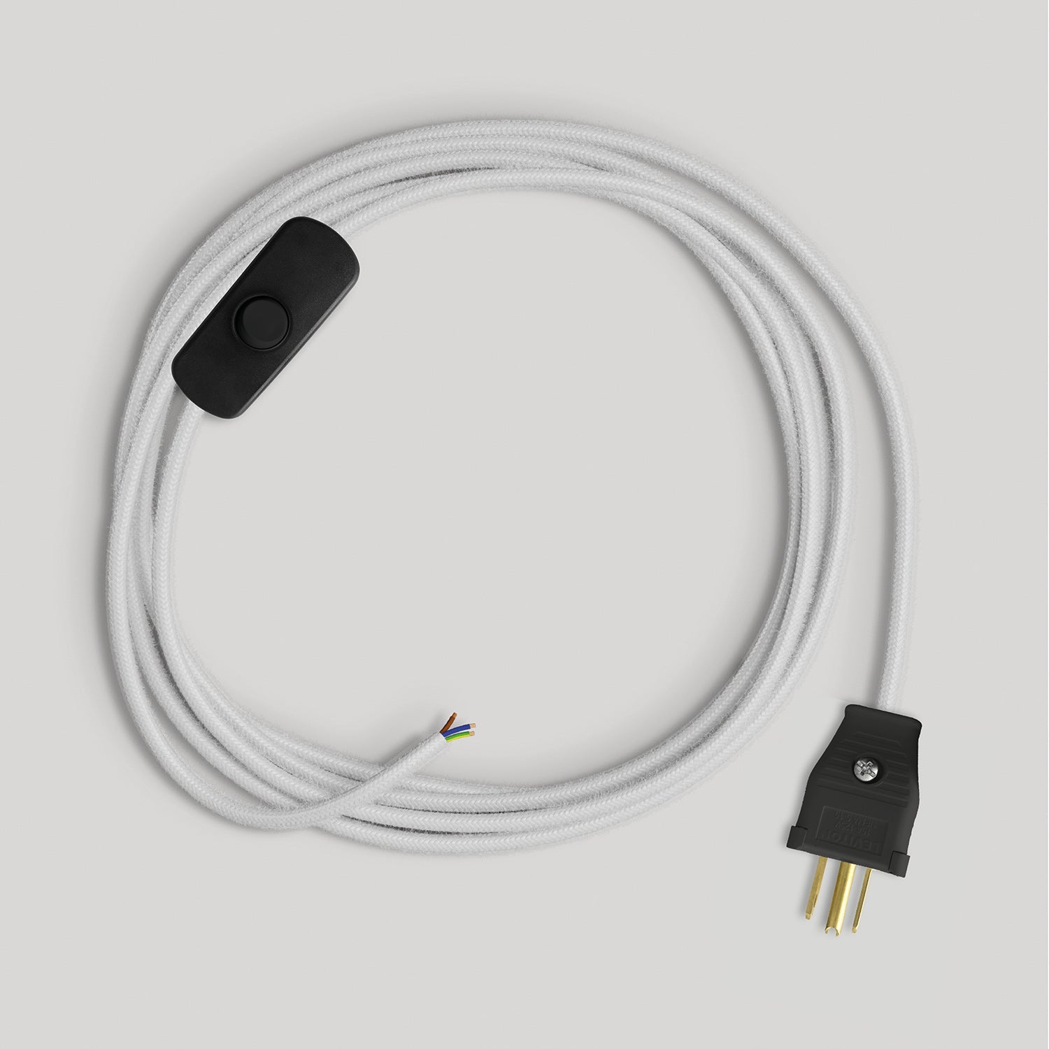 Cordset for lamp with white cotton cable 6 ft Nero