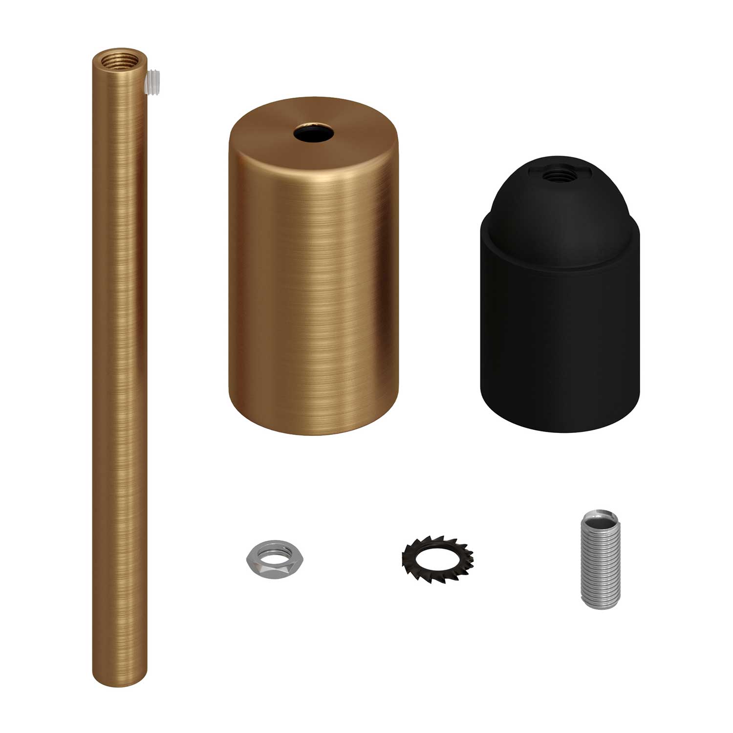 Cylindrical metal UL E26 light bulb socket kit with 15 cm cable clamp - Brushed bronze