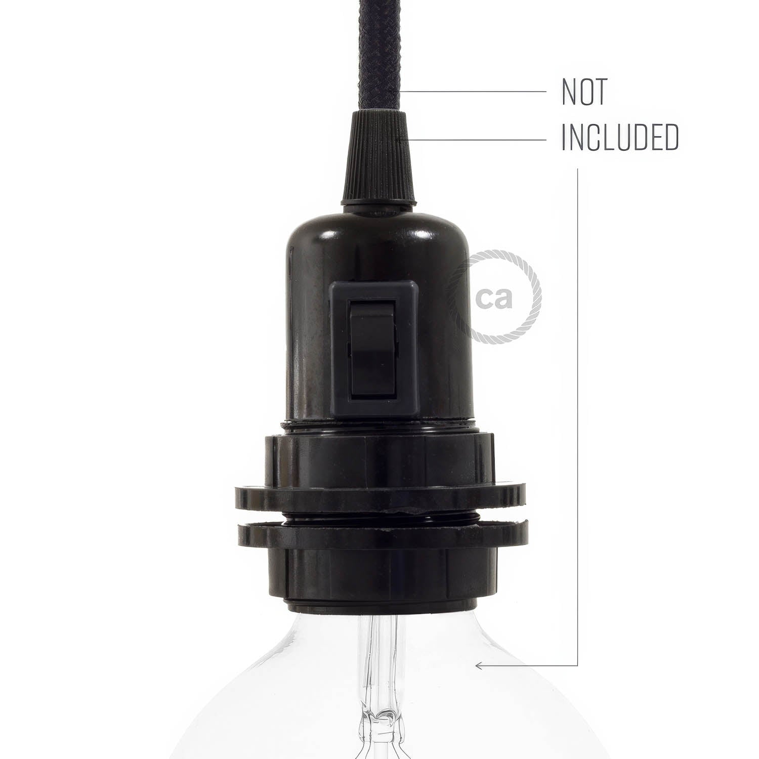 Double Ferrule Bakelite Phenolic E26 light bulb socket - ON/OFF SWITCH - Black