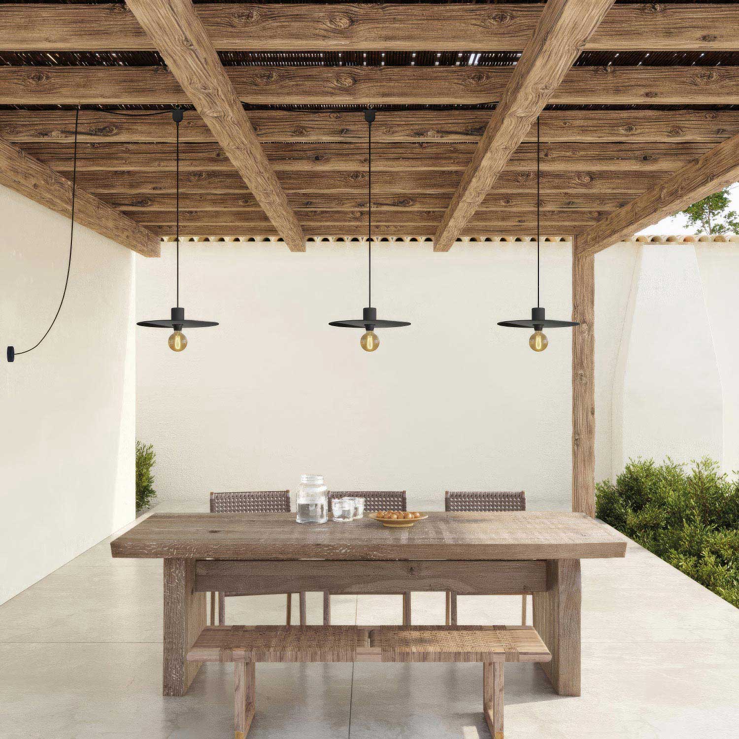 E-Snake EIVA Outdoor lamp for wet locations with 3 lights with canopy and lampshades - Black