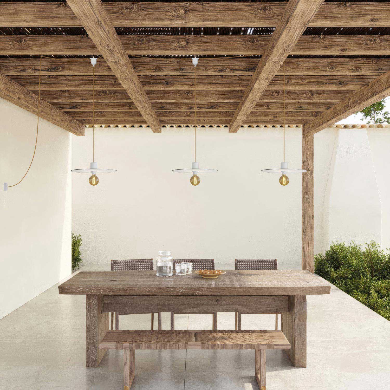 E-Snake EIVA Outdoor lamp for wet locations with 3 lights with canopy and lampshades - White