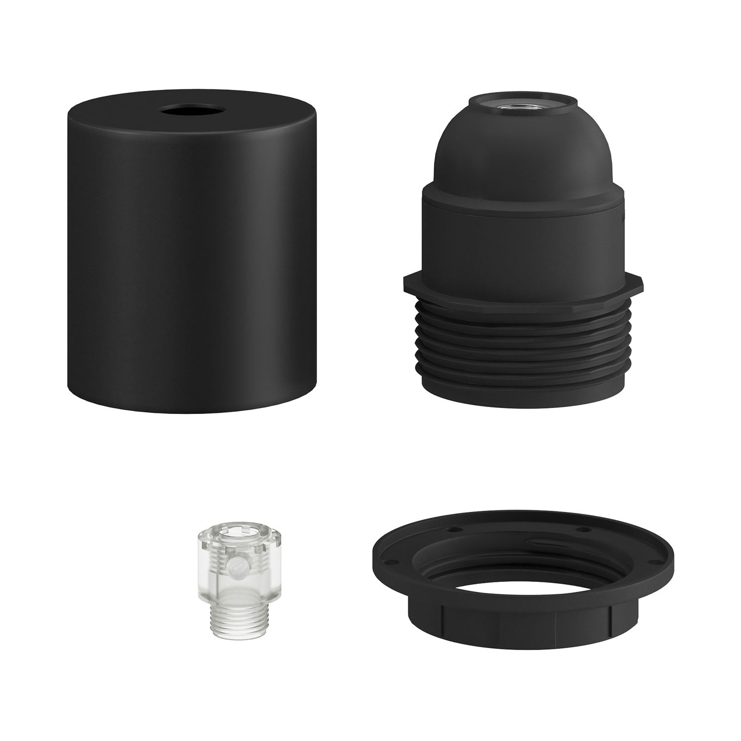 E26 semi-threaded metal socket kit with concealed cable clamp - Black