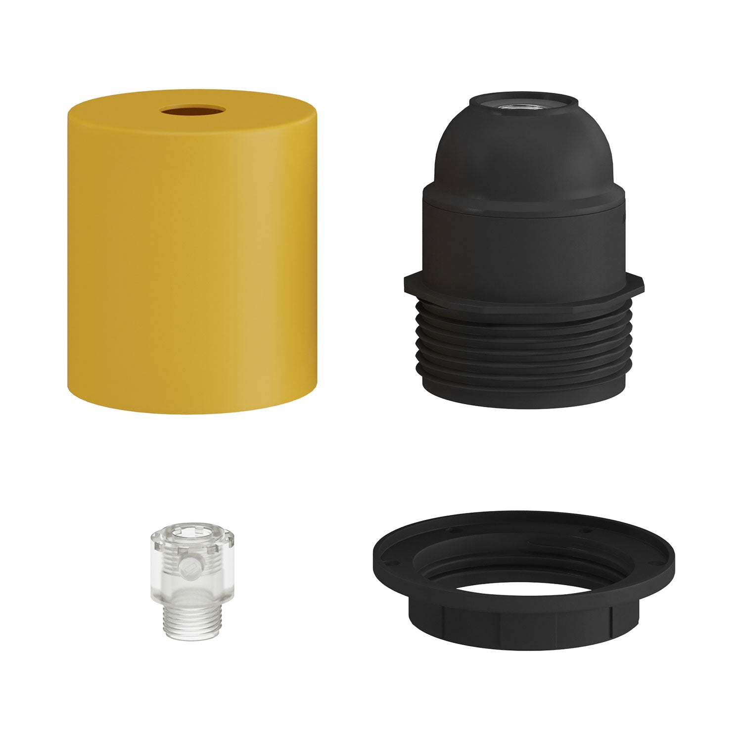 E26 semi-threaded metal socket kit with concealed cable clamp - Mustard yellow