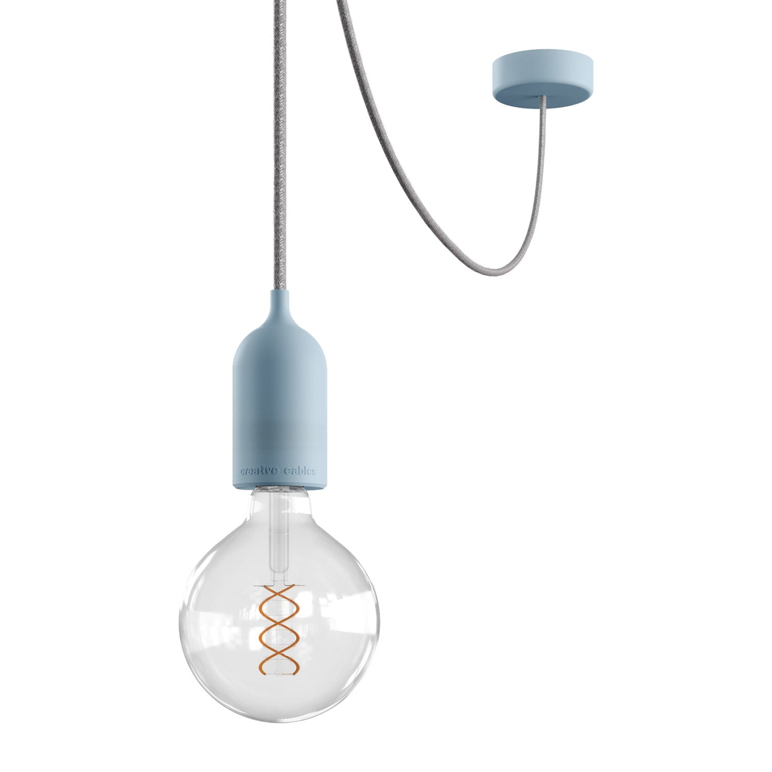 EIVA PASTEL Outdoor pendant lamp with textile cable, decentralizer, canopy and socket for wet locations - Soft blue