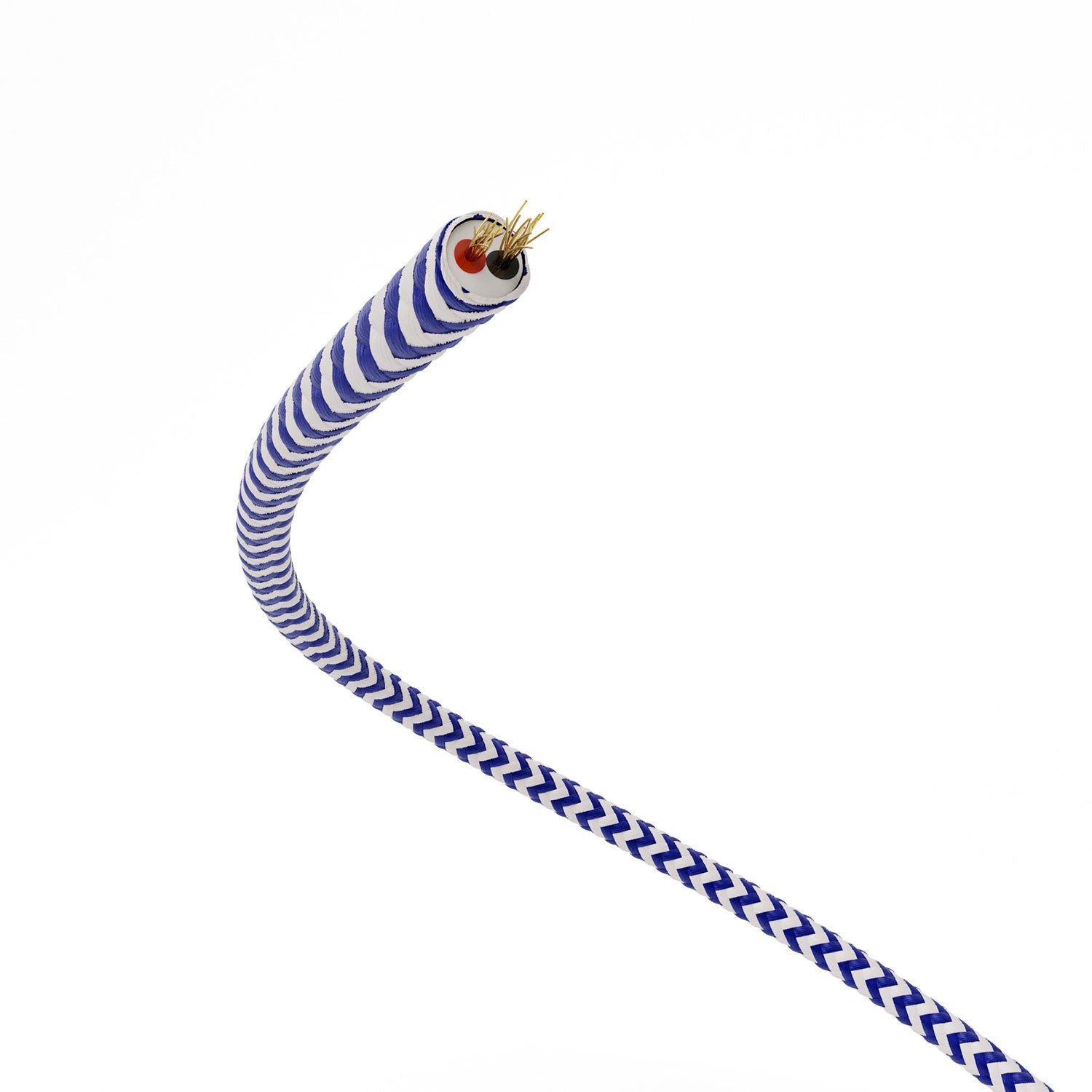 Extra Low Voltage power cable coated in silk effect fabric ZigZag White and Blue RZ12