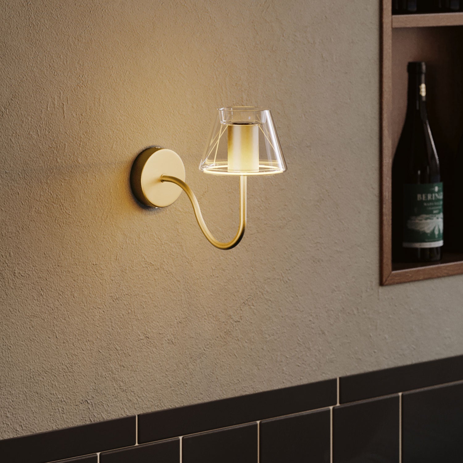 Fermaluce Ghost wall lamp with S-shaped extension - Brushed bronze