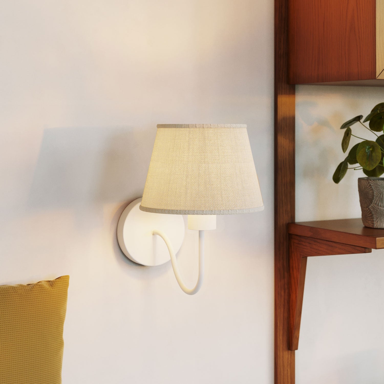 Fermaluce wall lamp with S-shaped extension and Impero lampshade - Light jute