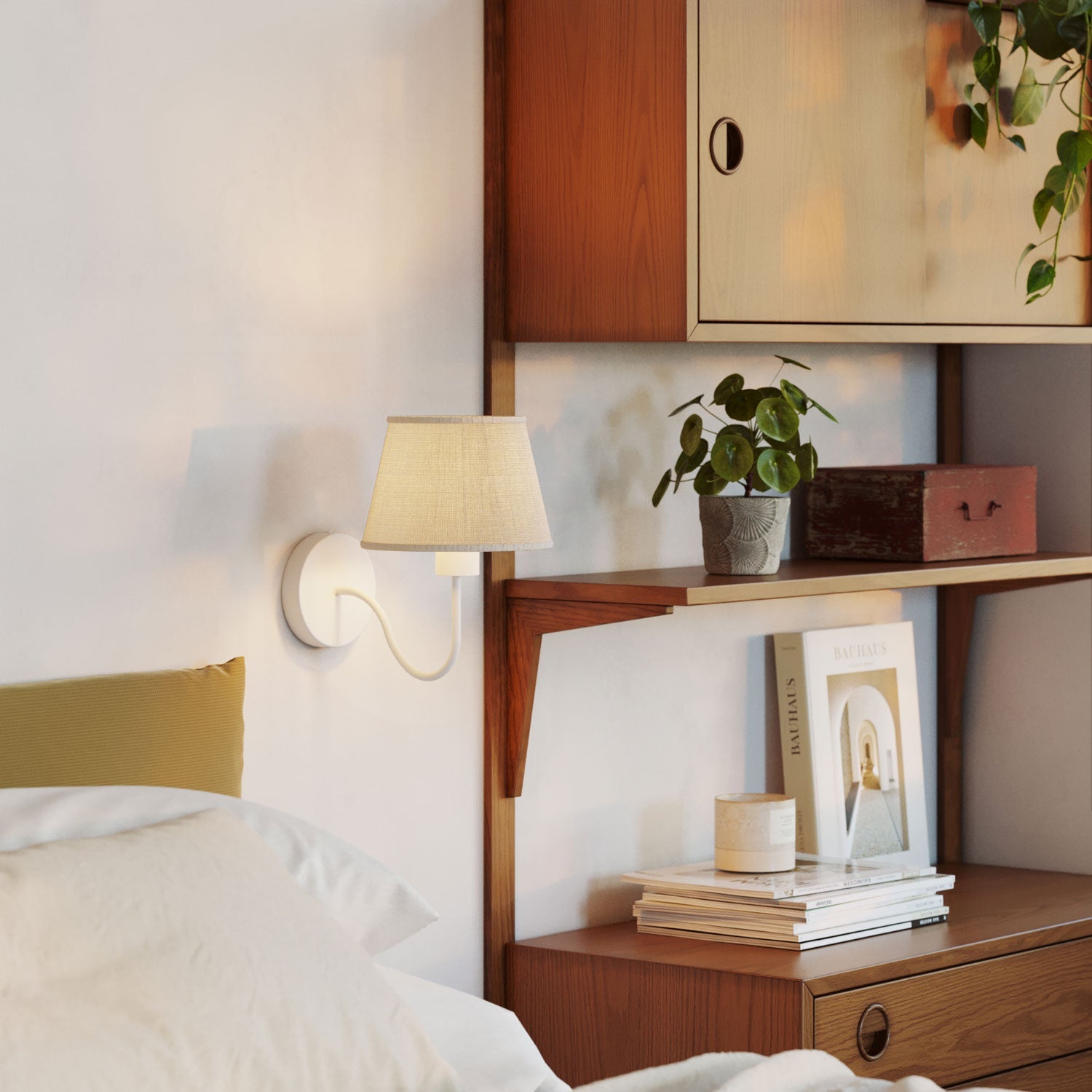 Fermaluce wall lamp with S-shaped extension and Impero lampshade - Light jute