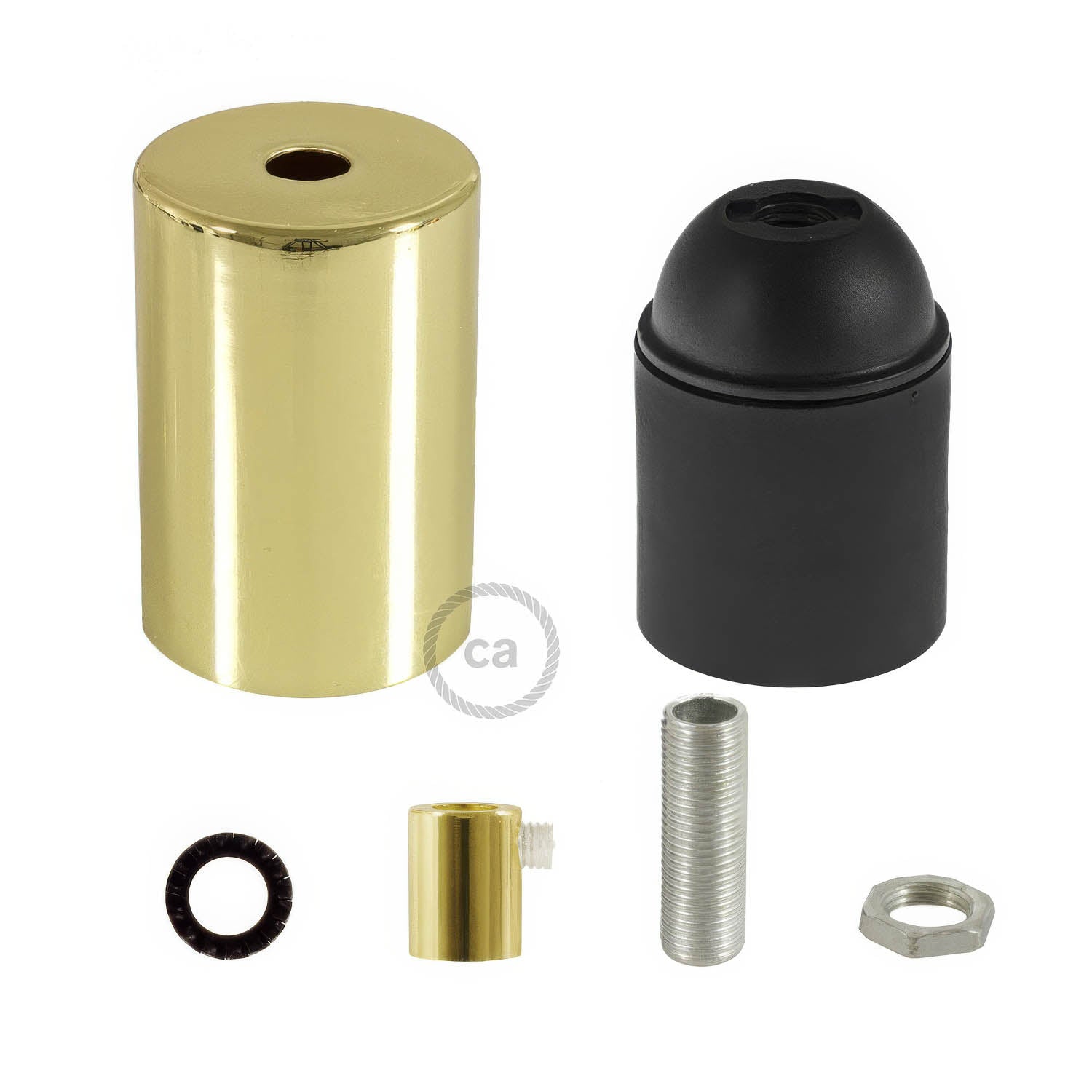 Flat Top Metal UL E26 light bulb socket kit - Brass Ottone Cilindrico