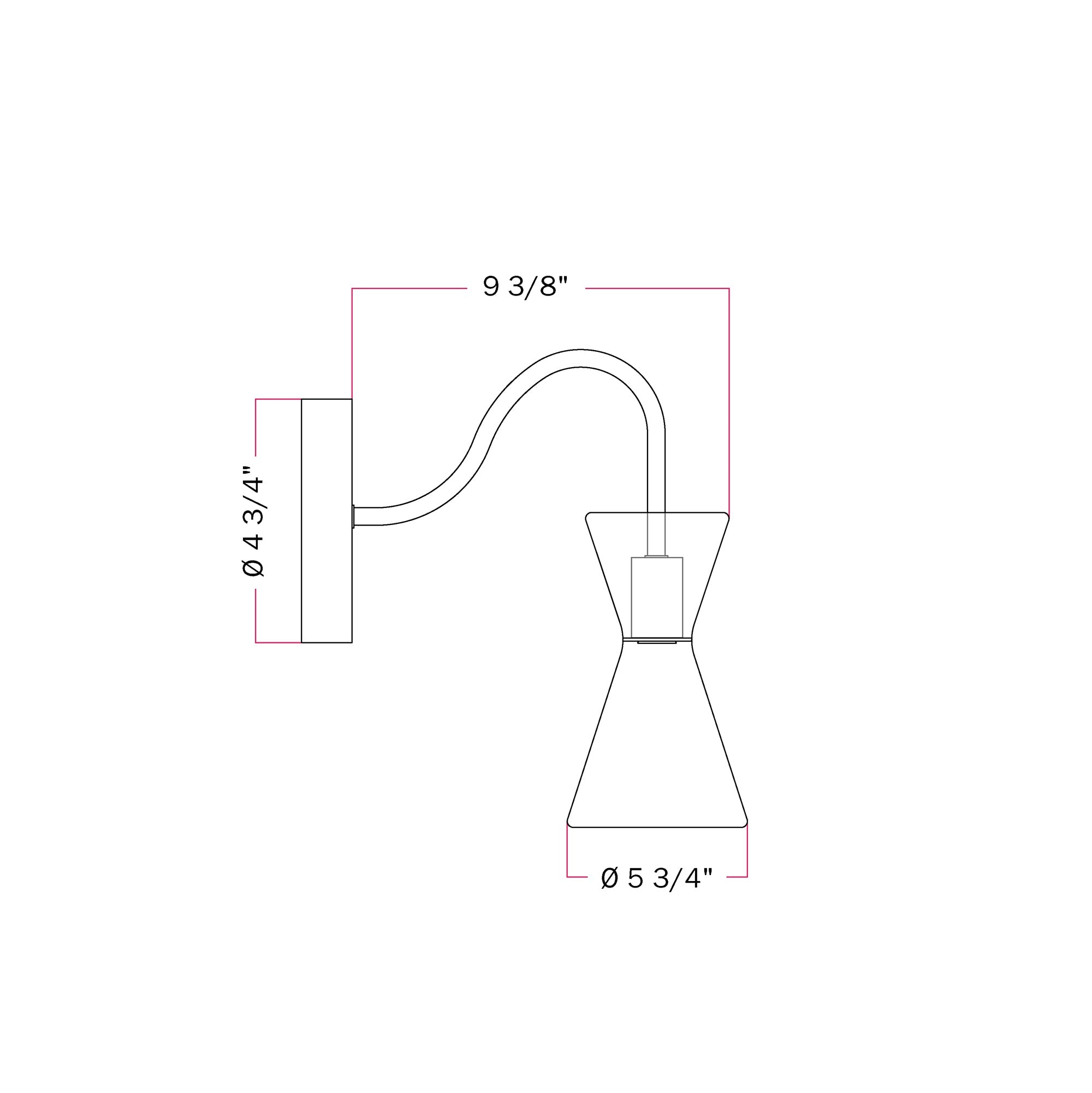 Ghost Double Cone Wall Lamp with S-Shaped Extension - Black