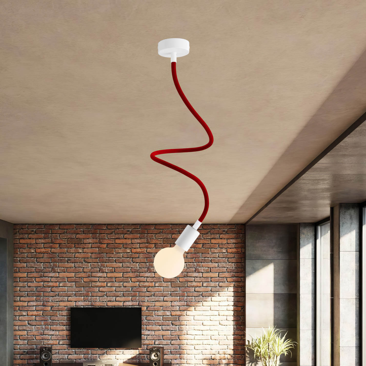 Kit Creative Flex tubo flessibile di estensione rivestito in tessuto RM09 Rosso con terminali metallici Bianco opaco 90 cm