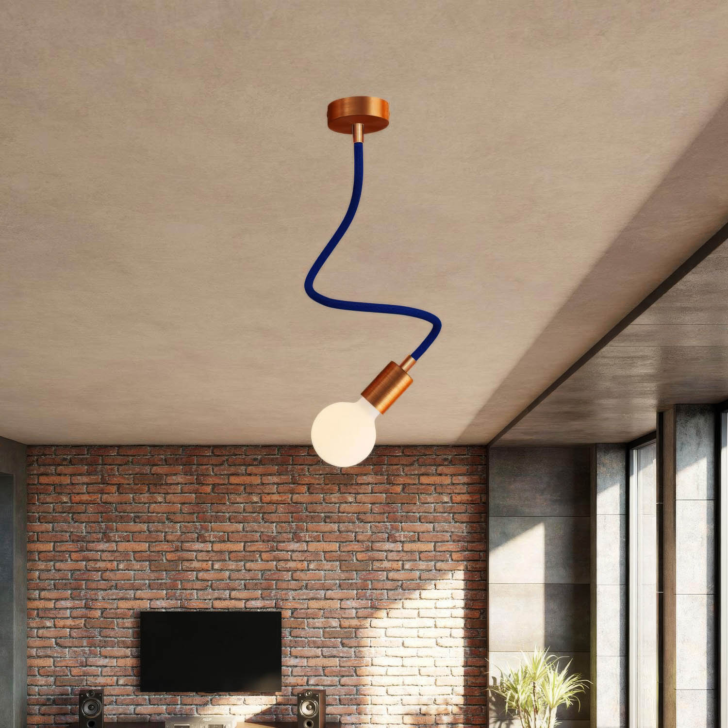 Kit Creative Flex tubo flessibile di estensione rivestito in tessuto RM20 Blu scuro con terminali metallici Rame satinato 60 cm