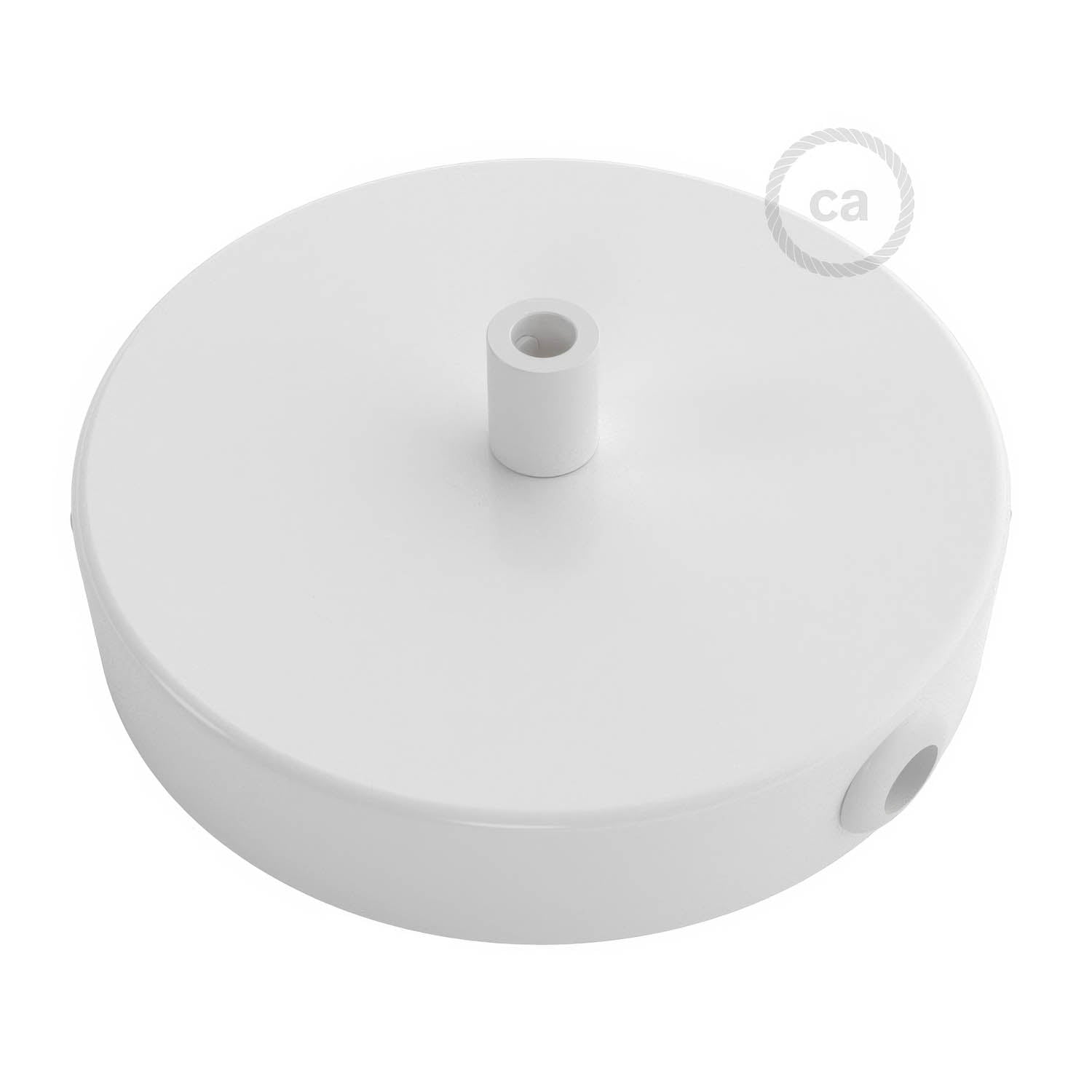 Kit rosone cilindrico in metallo a 1 foro centrale e 2 fori laterali - Bianco lucido Cilindrico