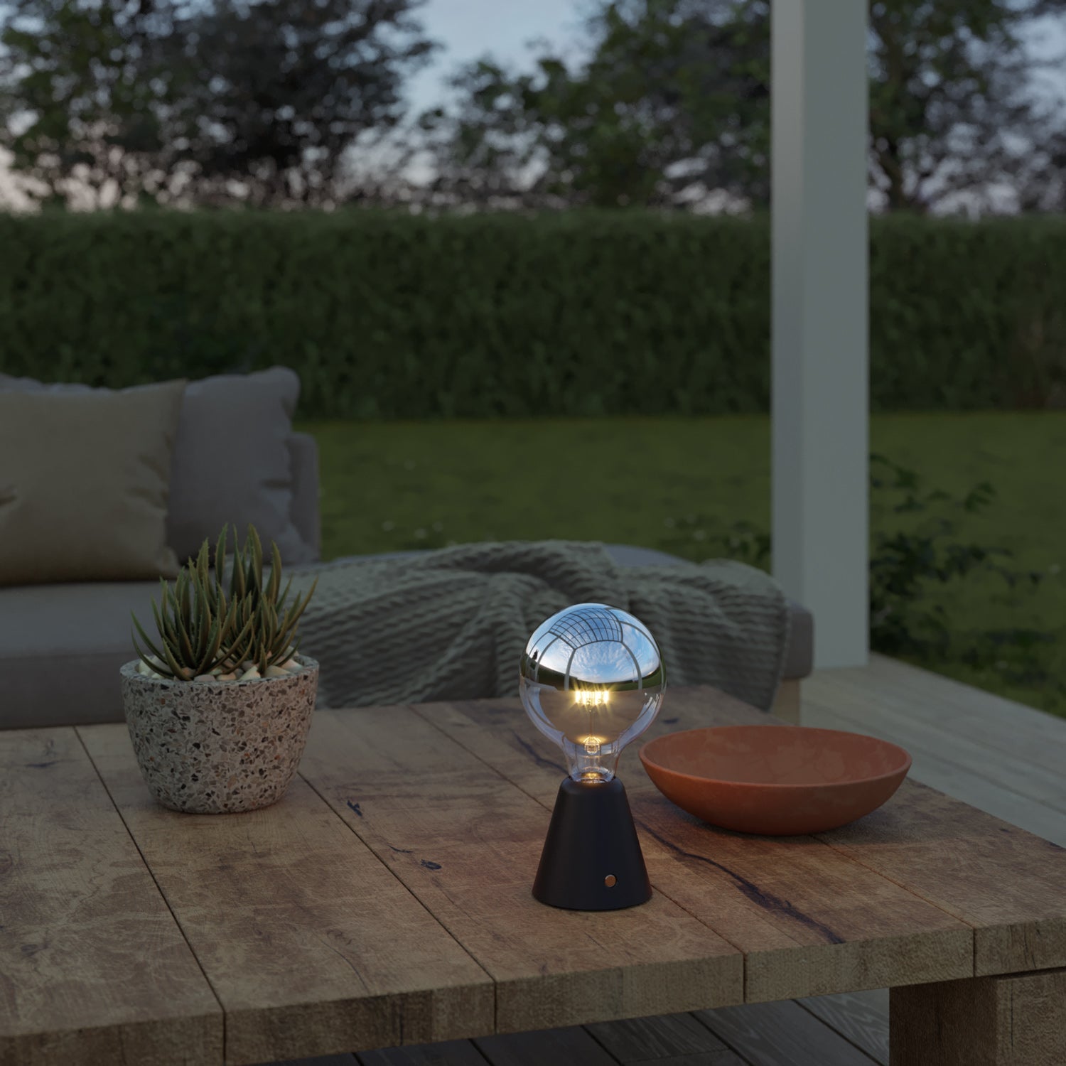 Lampada portatile ricaricabile Cabless01 con lampadina globo mezza sfera argento - Nero