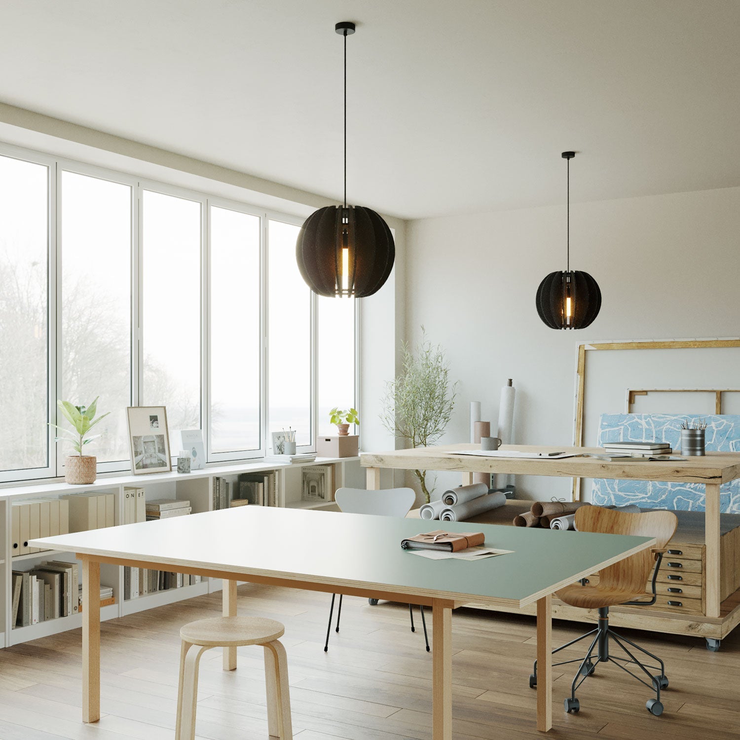 LAMPSHHADE - Pendant Lamp with Elliptical Shade - Black melange