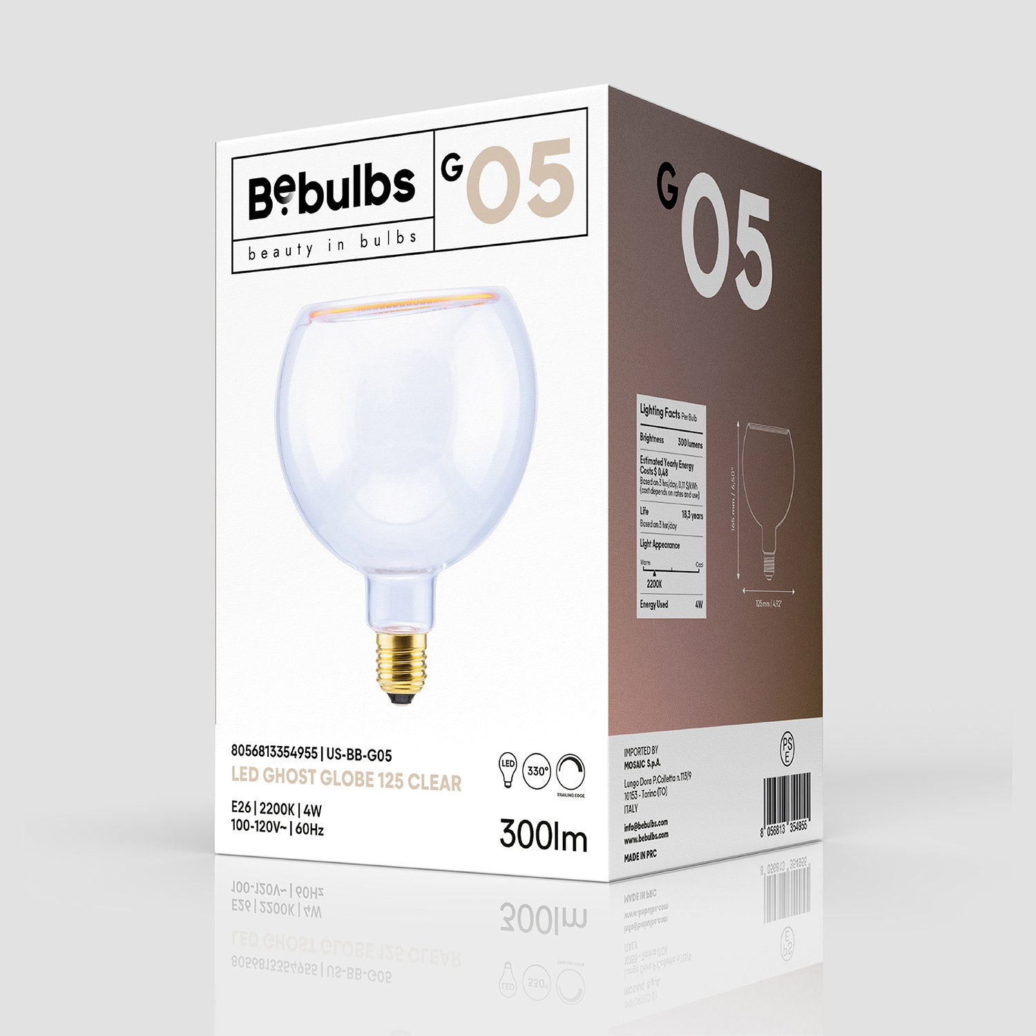 LED Clear Light Bulb Ghost Line CRI 90 G40 4W 300Lm E26 120V 2200K Dimmable - G05