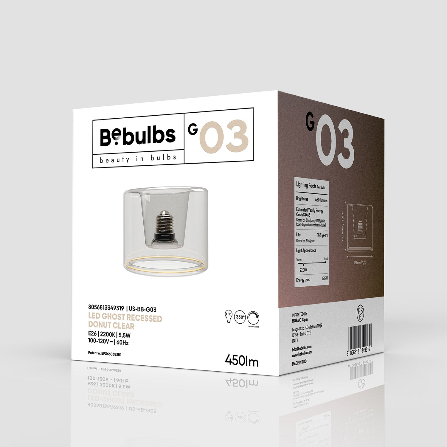 LED Clear Light Bulb Ghost Line CRI 90 Recessed Mini Donut 5,5W 450Lm E26 120V 2200K Dimmable - G03