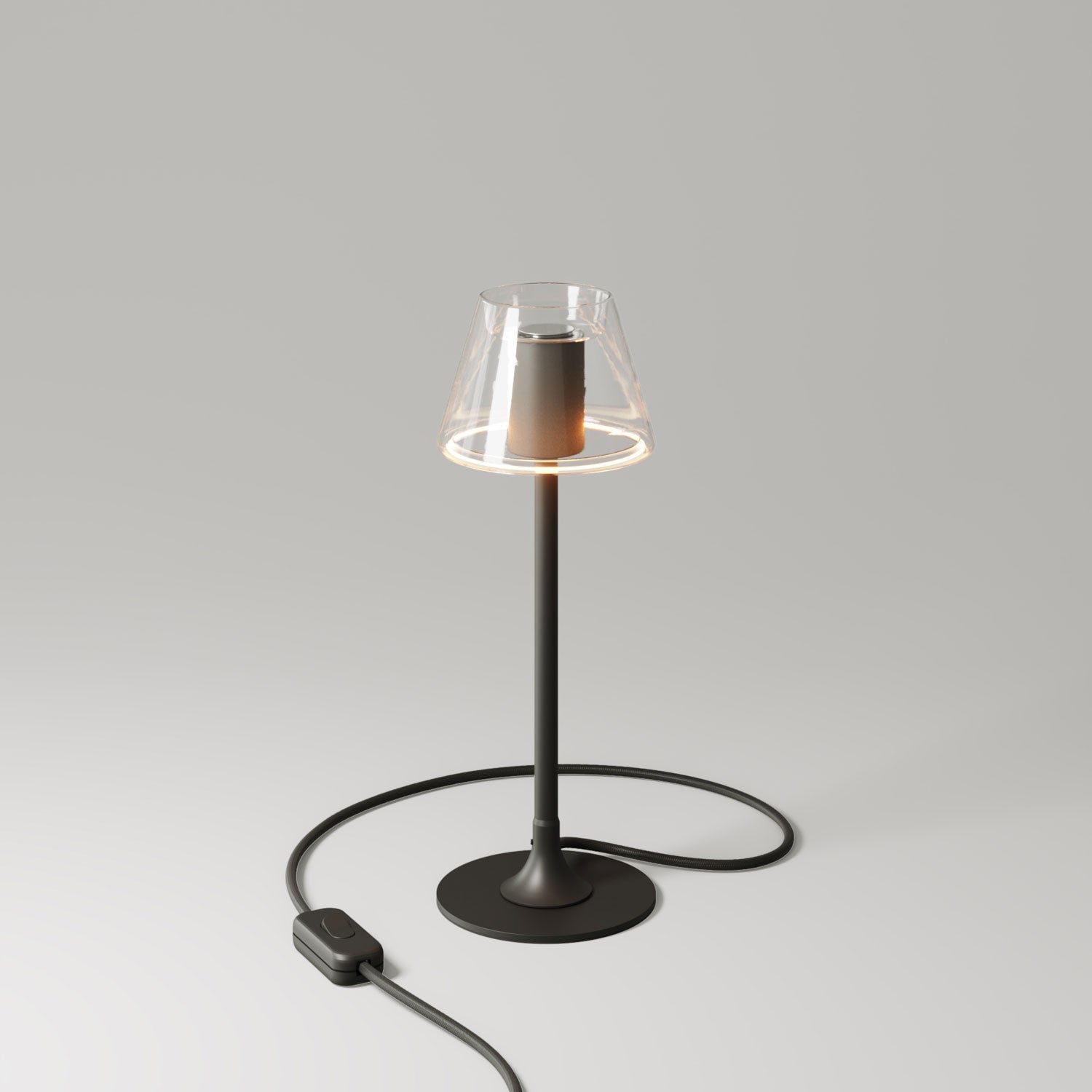 MAG-Y table lamp with round metal base and transparent Ghost Mini Cone bulb - Black