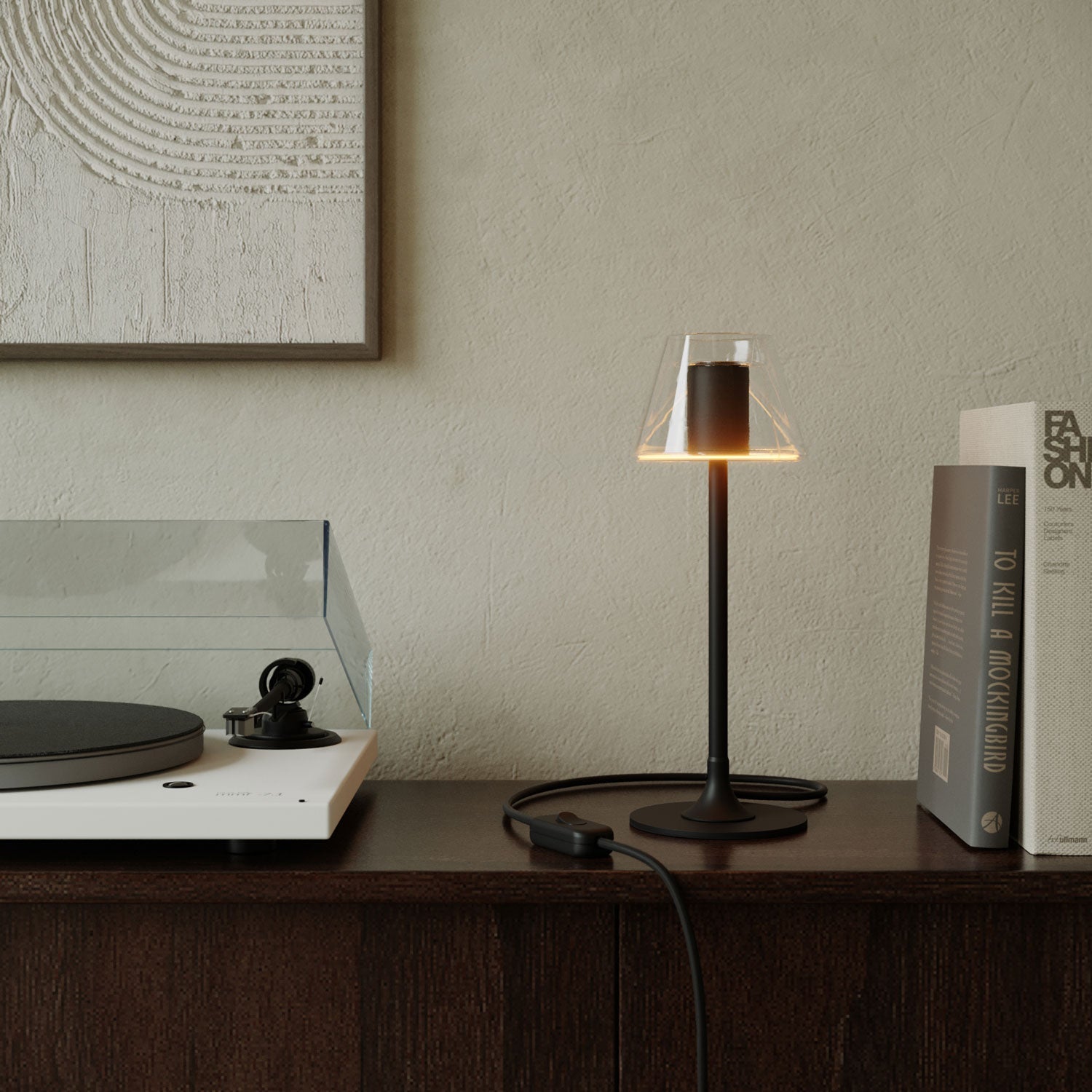 MAG-Y table lamp with round metal base and transparent Ghost Mini Cone bulb - Black