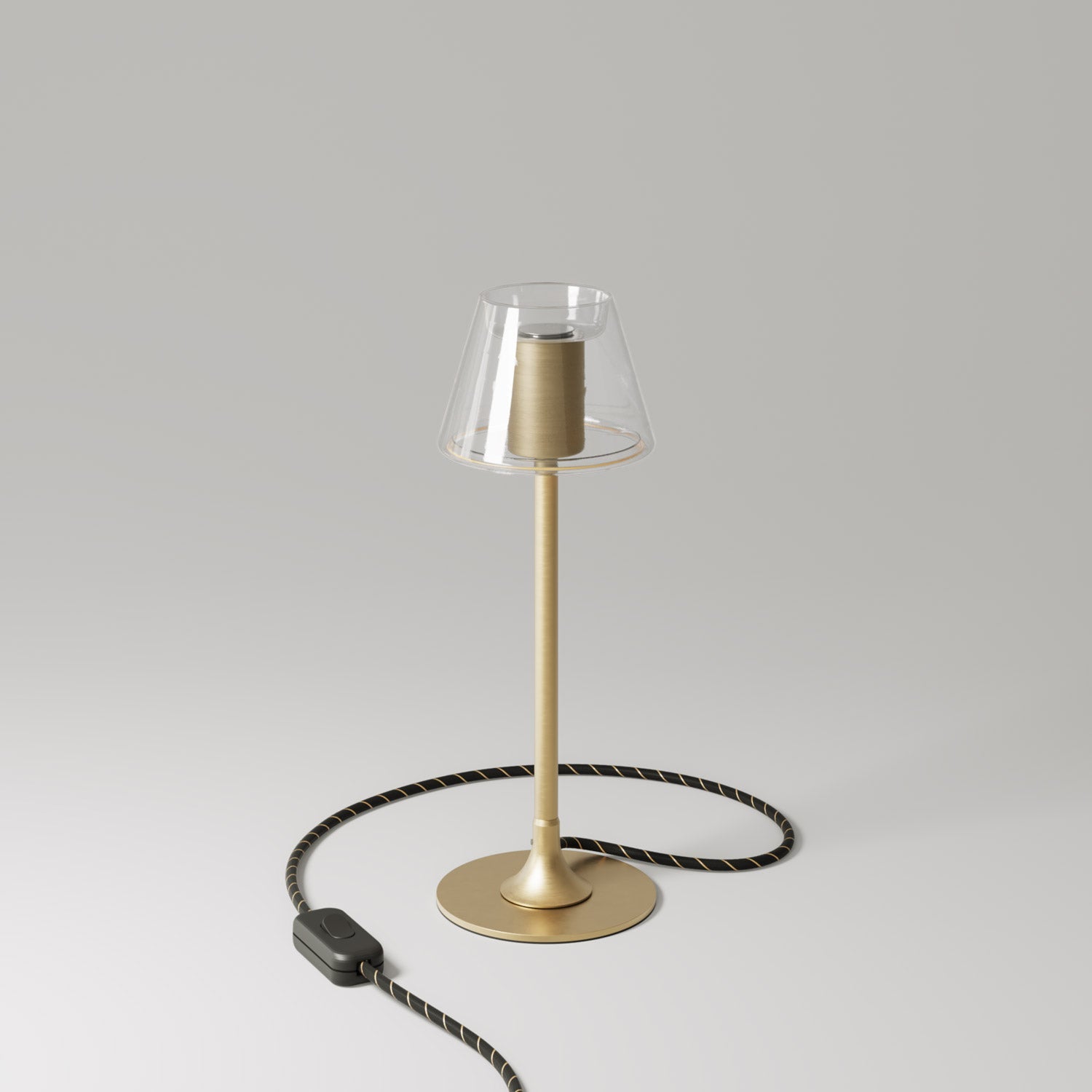 MAG-Y table lamp with round metal base and transparent Ghost Mini Cone bulb - Brushed bronze