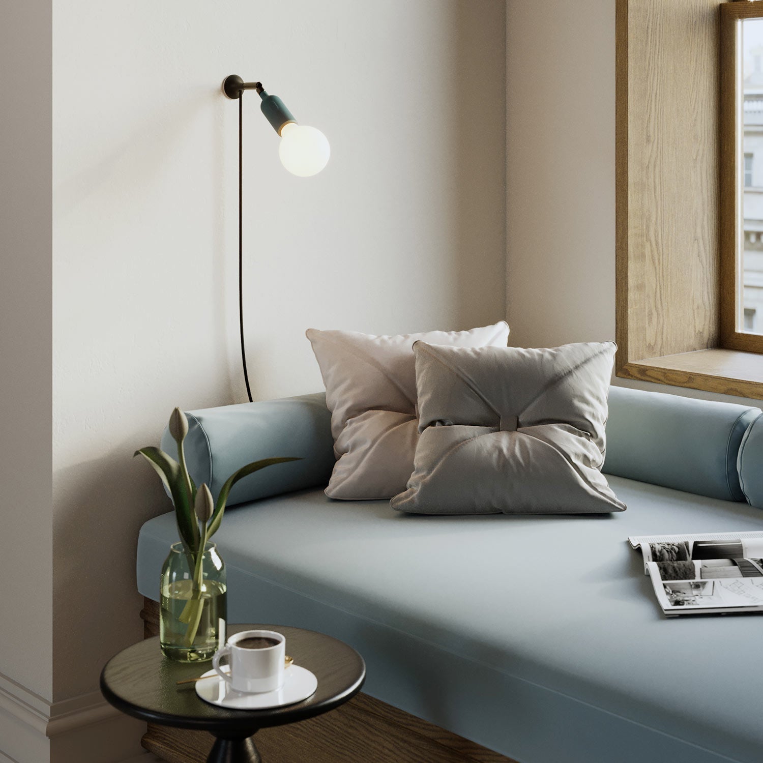 MAG-Y wall lamp with silicone socket and integrated switch - Petrol