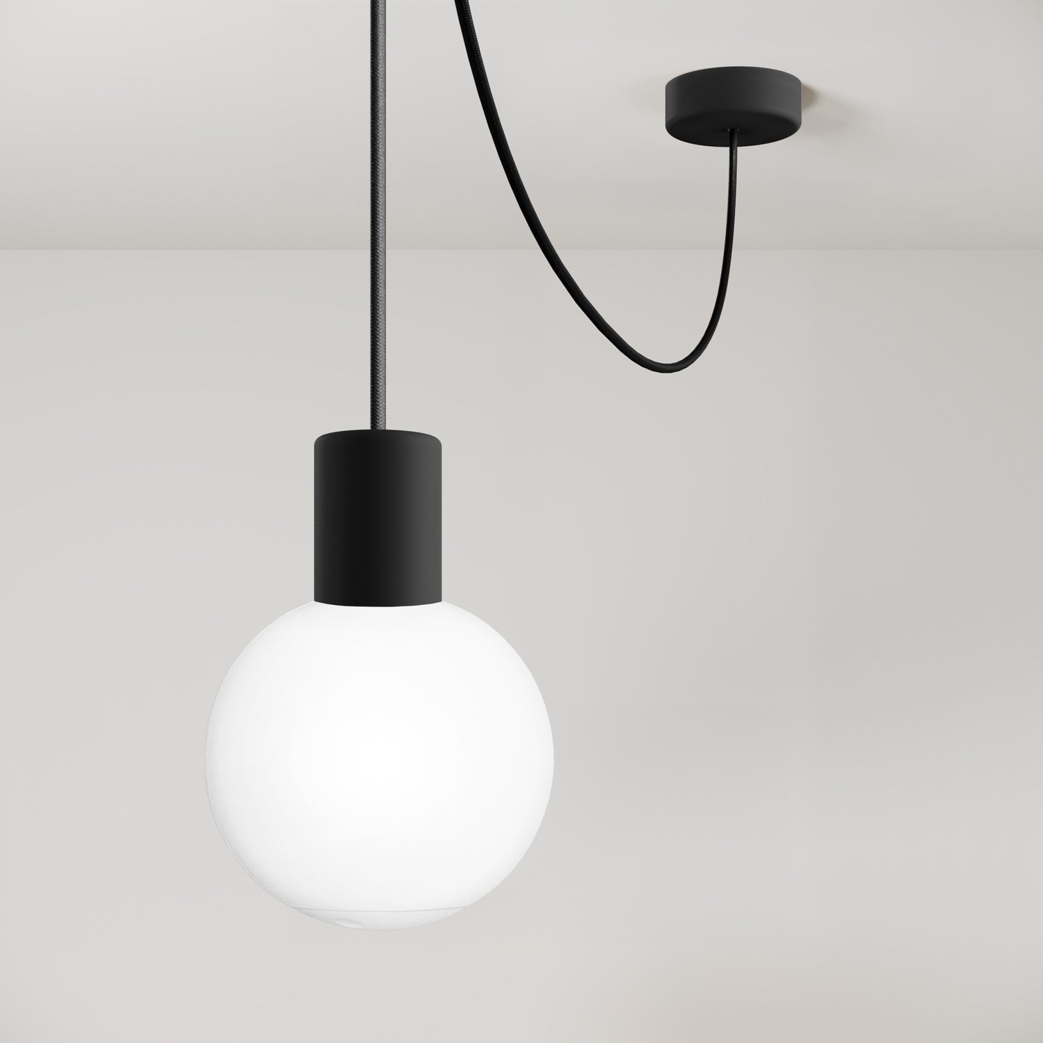 Modulair Outdoor Pendant Lamp, suitable for wet locations, with Unbreak-a-Ball unbreakable shade - Black