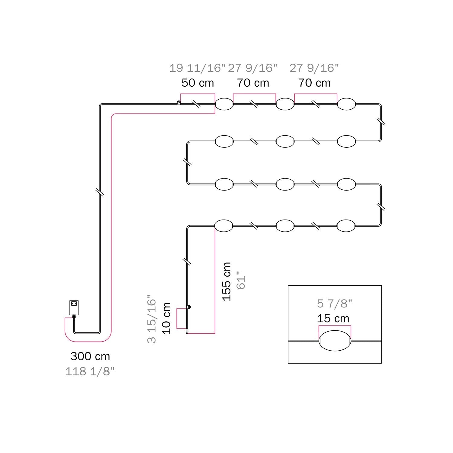 Outdoor 12-Light String Light for wet locations Desert Brown, Power supply with US plug - Marina12