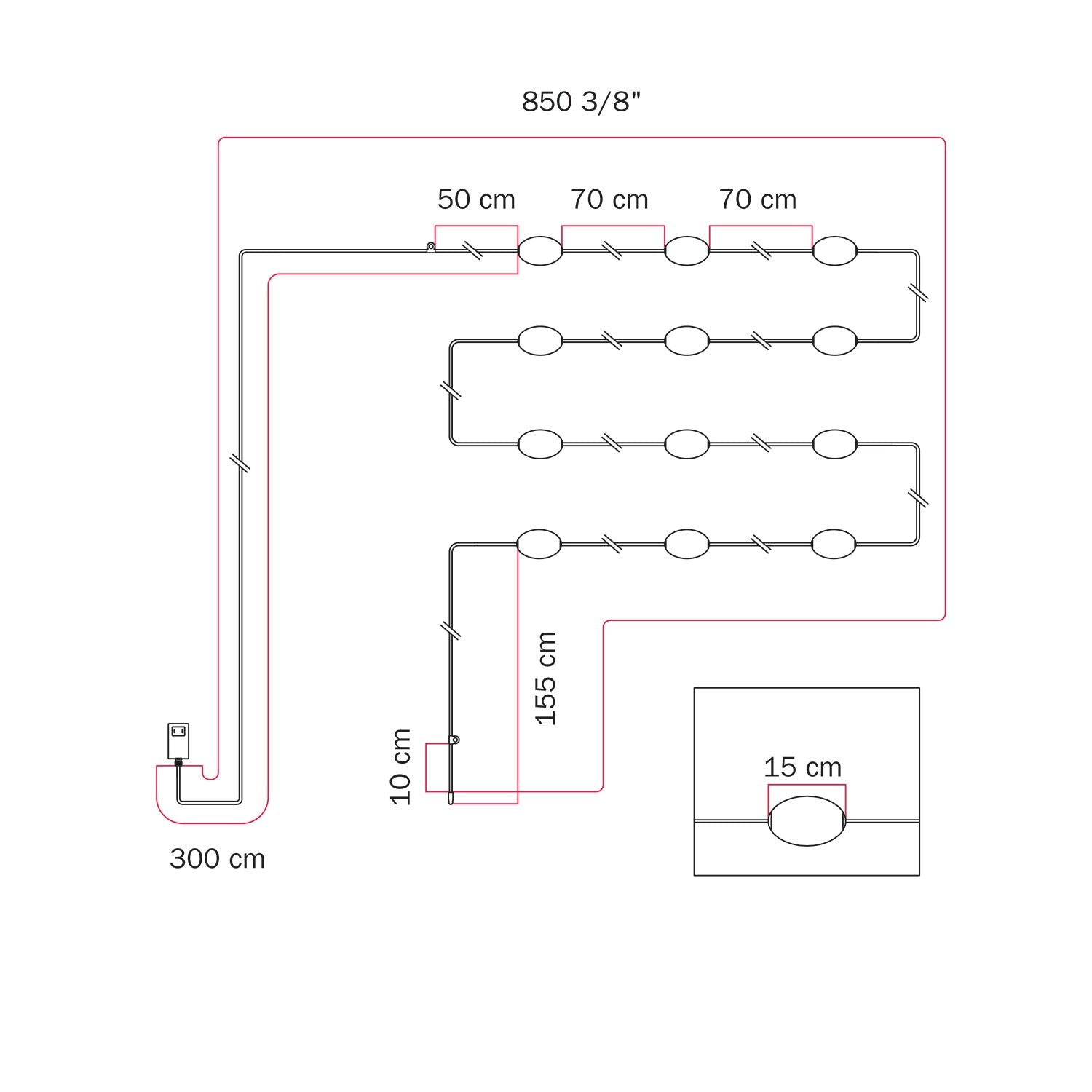 Outdoor 12-Light String Light for wet locations Gray, Power supply with US plug - Marina12