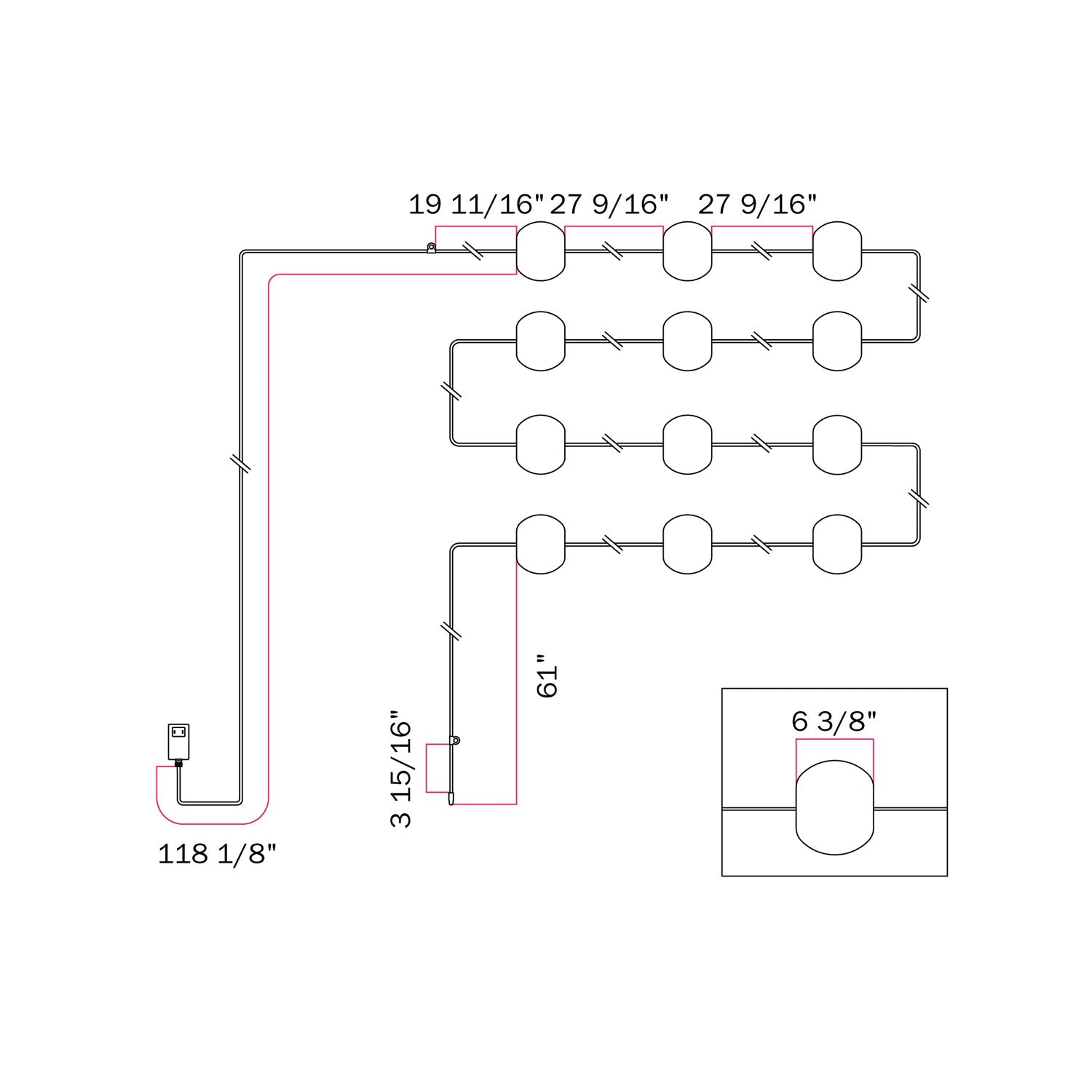 Outdoor 12-Light String Light for wet locations Olive Green, Power supply with US plug - Marina12 Cherry