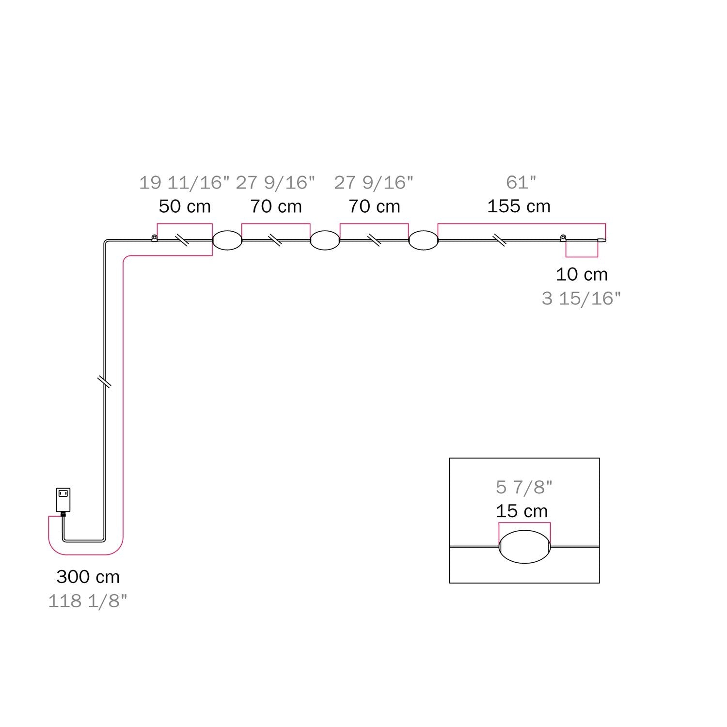 Outdoor 3-Light String Light for wet locations Desert Brown, Power supply with US plug - Marina3