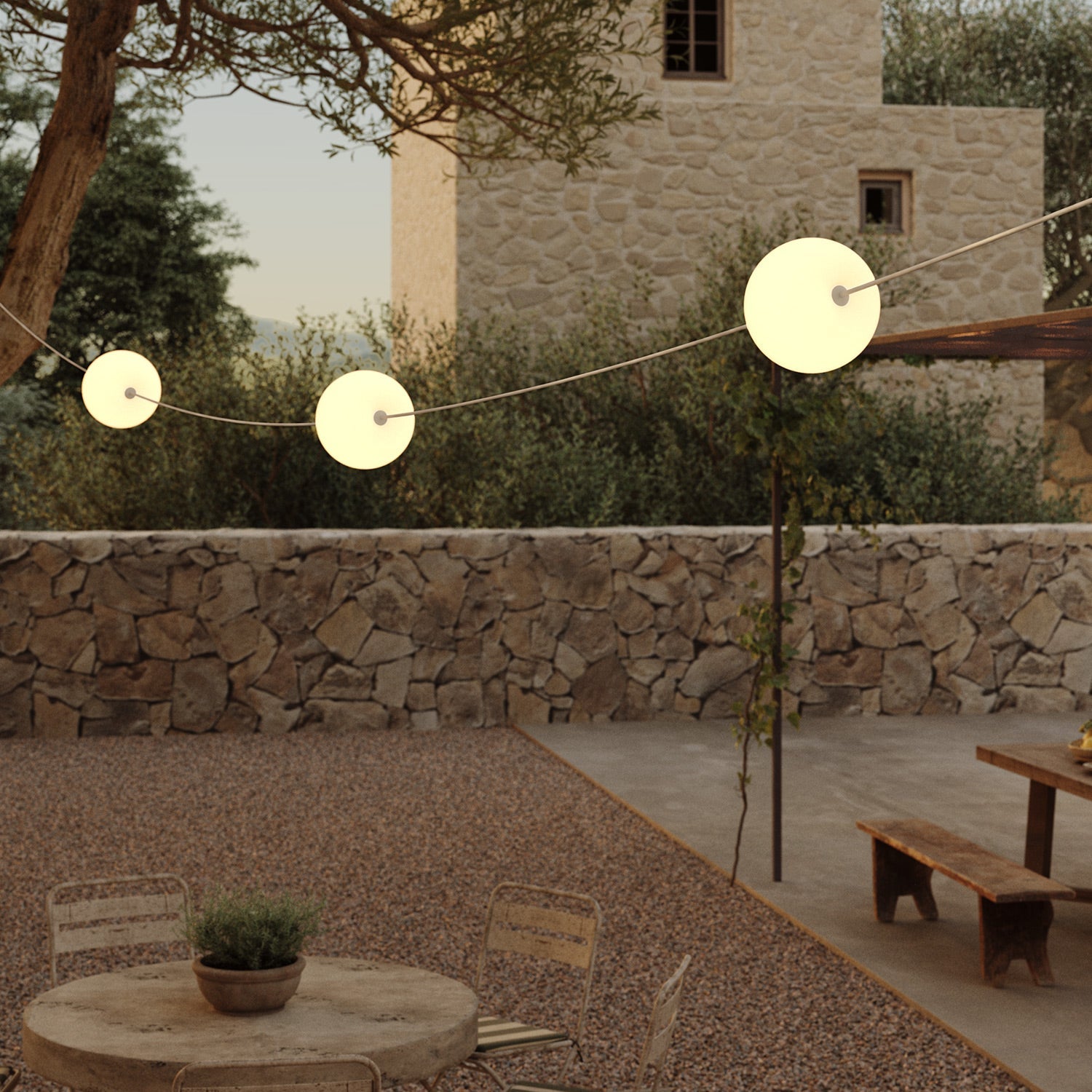 Outdoor 3-Light String Light for wet locations Desert Brown, Power supply with US plug - Marina3 Cherry 140 cm