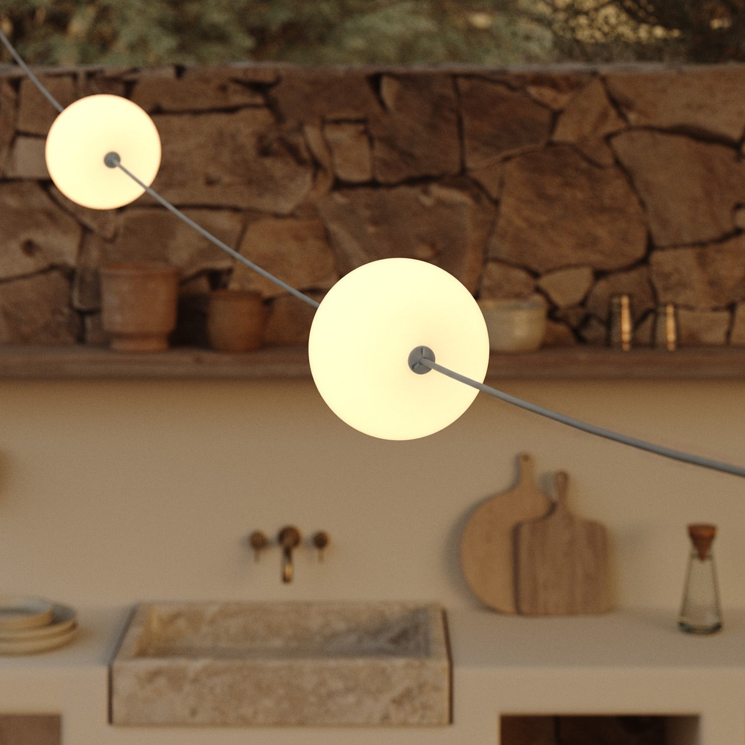 Outdoor 3-Light String Light for wet locations Gray, Power supply with US plug - Marina3 Cherry 140 cm