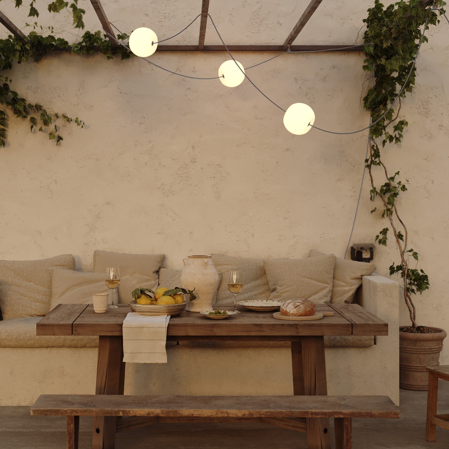 Outdoor 3-Light String Light for wet locations Gray, Power supply with US plug - Marina3 Cherry 140 cm