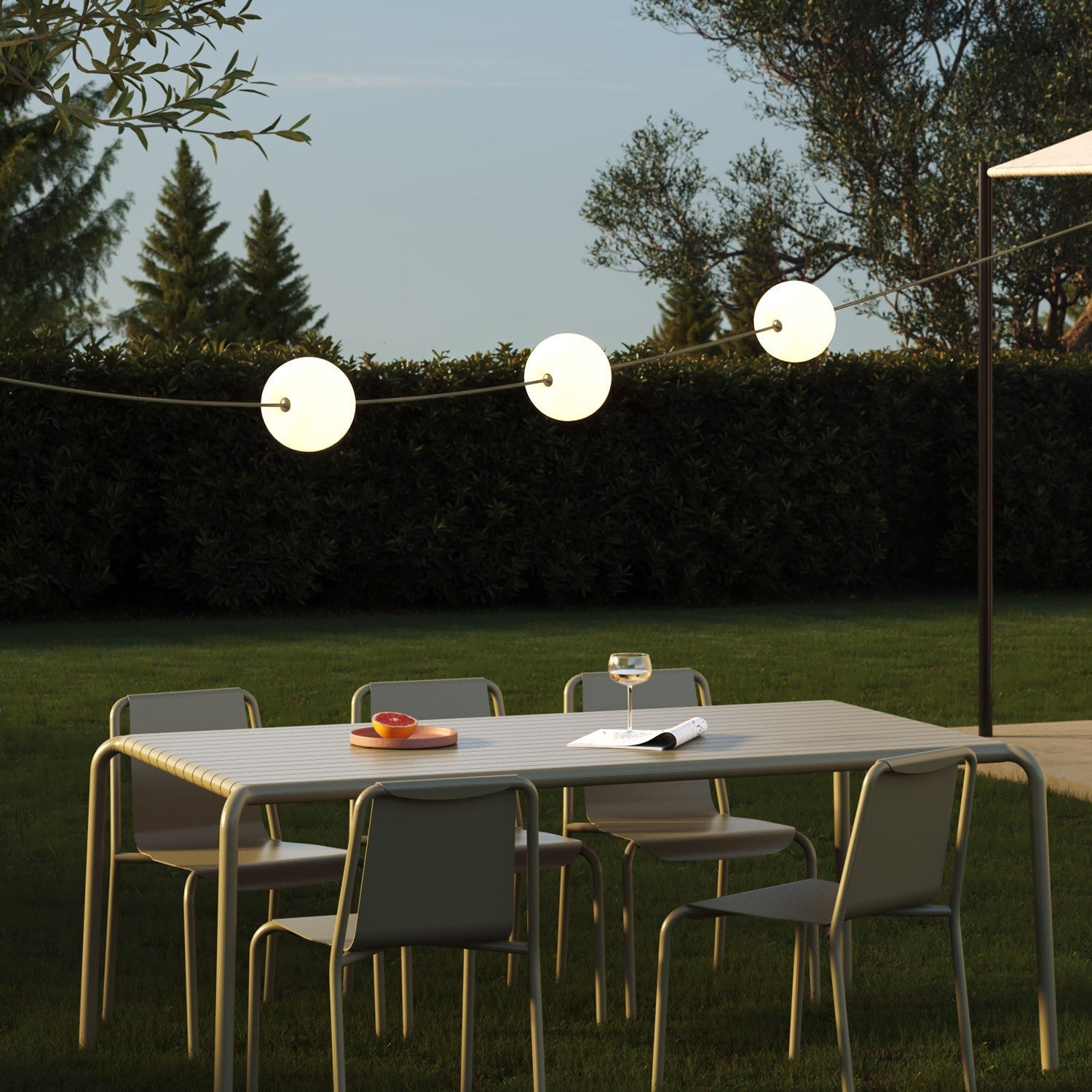 Outdoor 3-Light String Light for wet locations Olive Green, Power supply with US plug - Marina3 Cherry