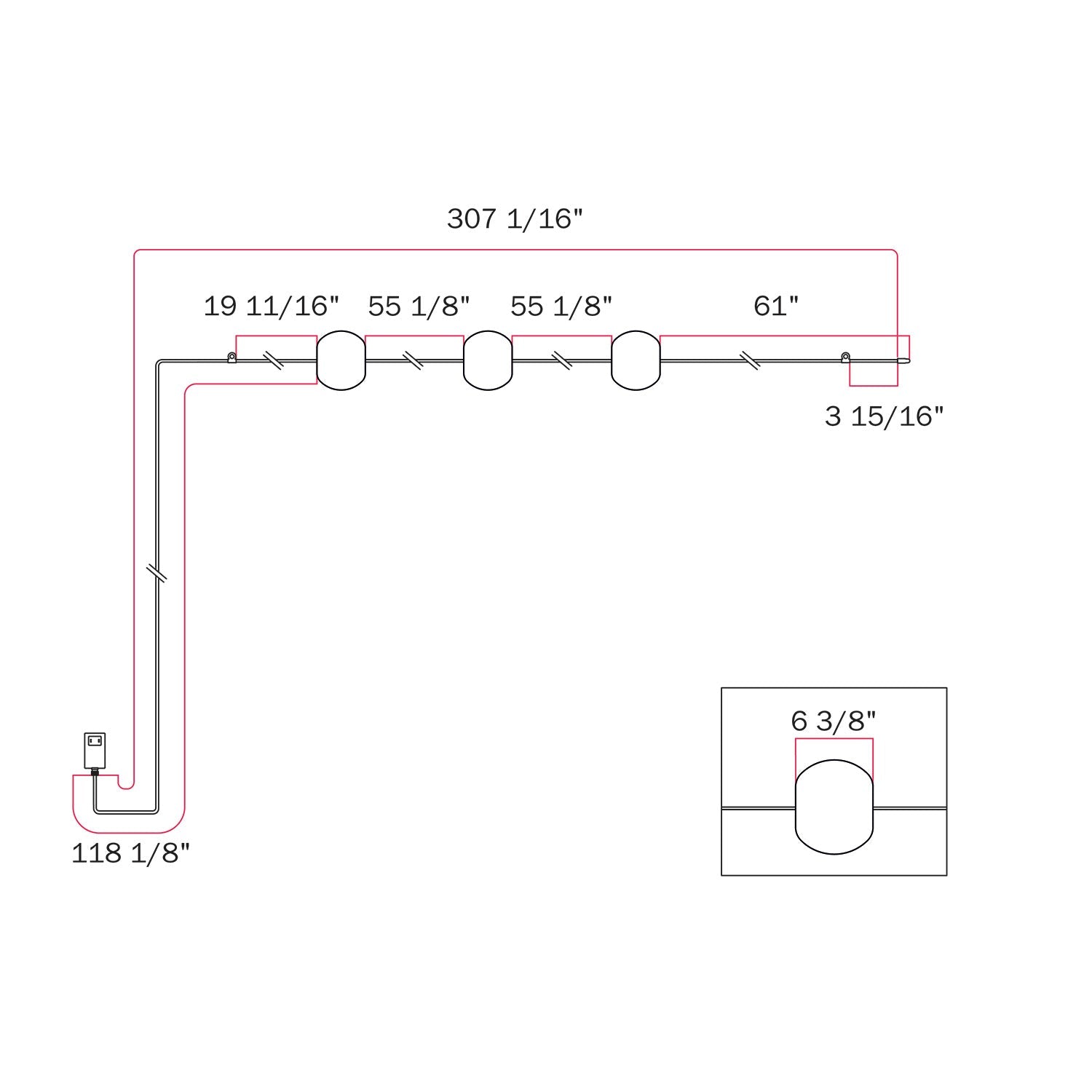 Outdoor 3-Light String Light for wet locations Olive Green, Power supply with US plug - Marina3 Cherry 140 cm