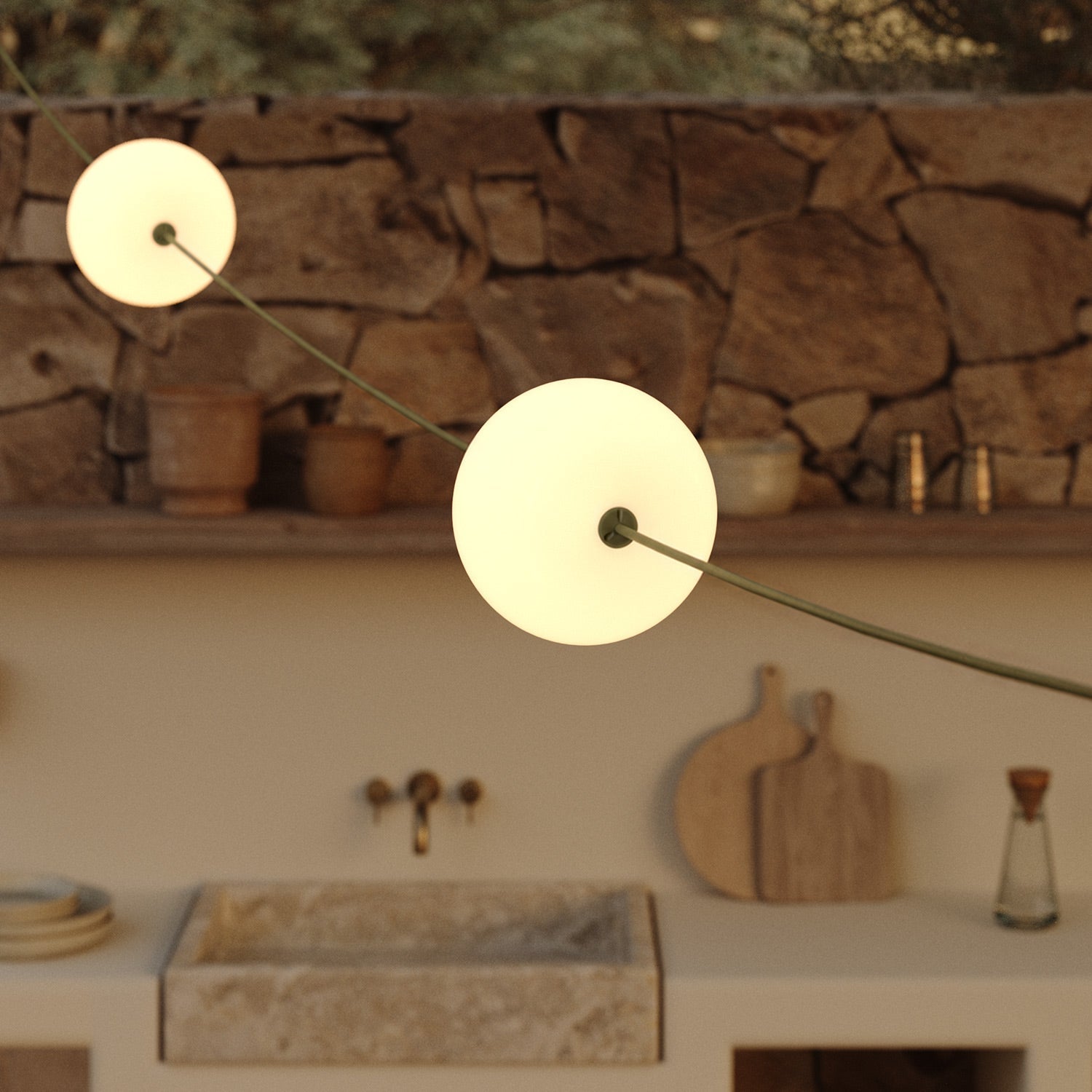 Outdoor 3-Light String Light for wet locations Olive Green, Power supply with US plug - Marina3 Cherry 140 cm