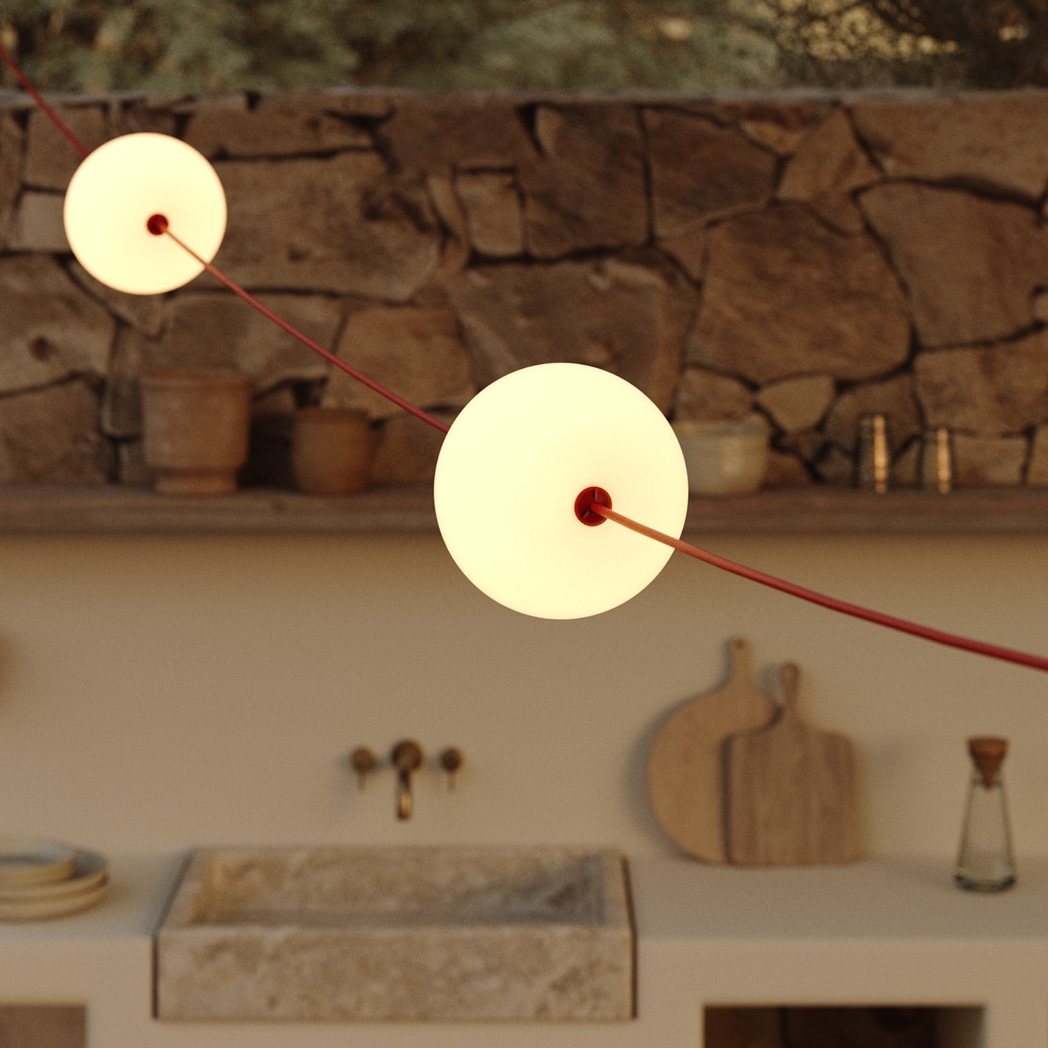 Outdoor 3-Light String Light for wet locations Starfish Red, Power supply with US plug - Marina3 Cherry 140 cm