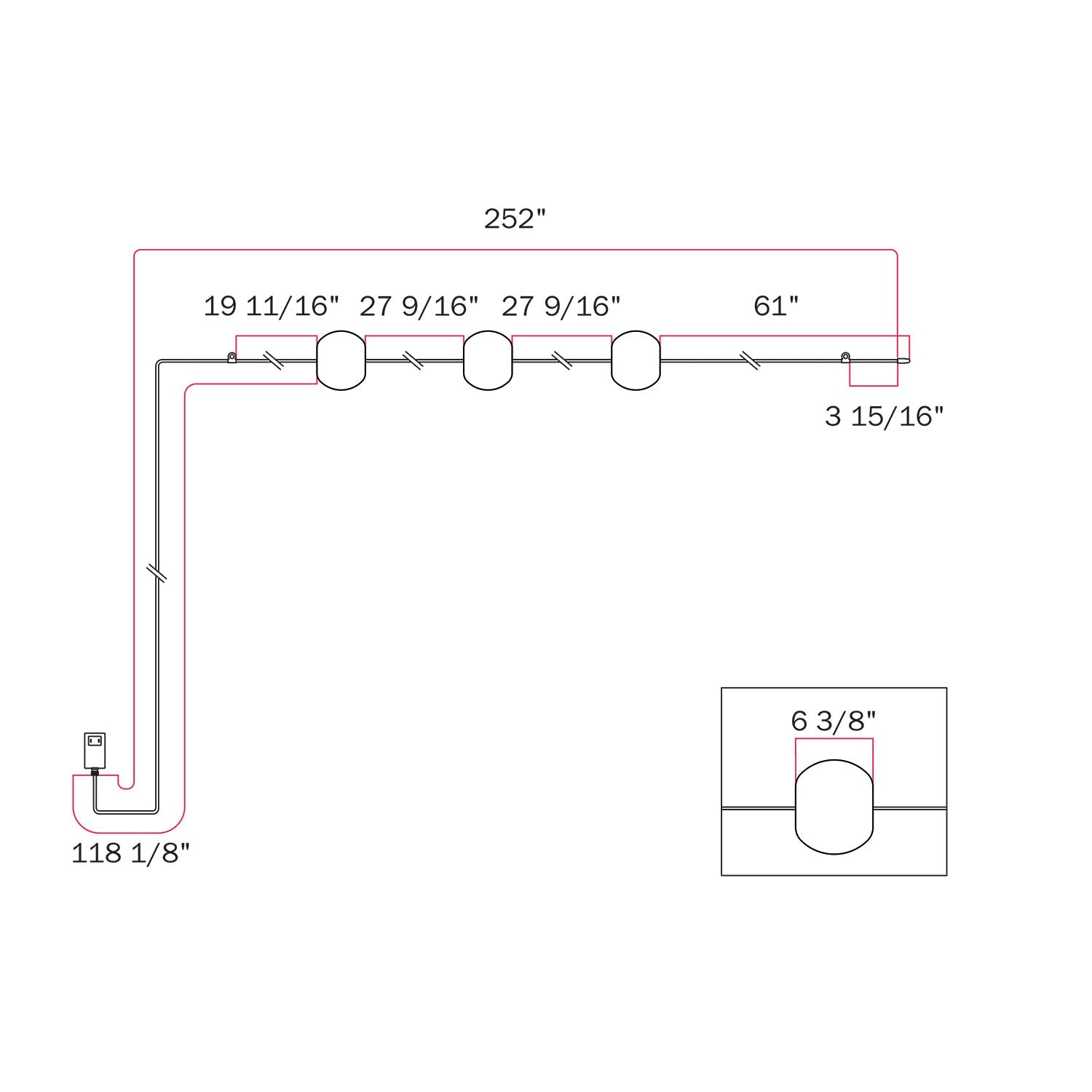 Outdoor 3-Light String Light for wet locations Starfish Red, Power supply with US plug - Marina3 Cherry 70 cm