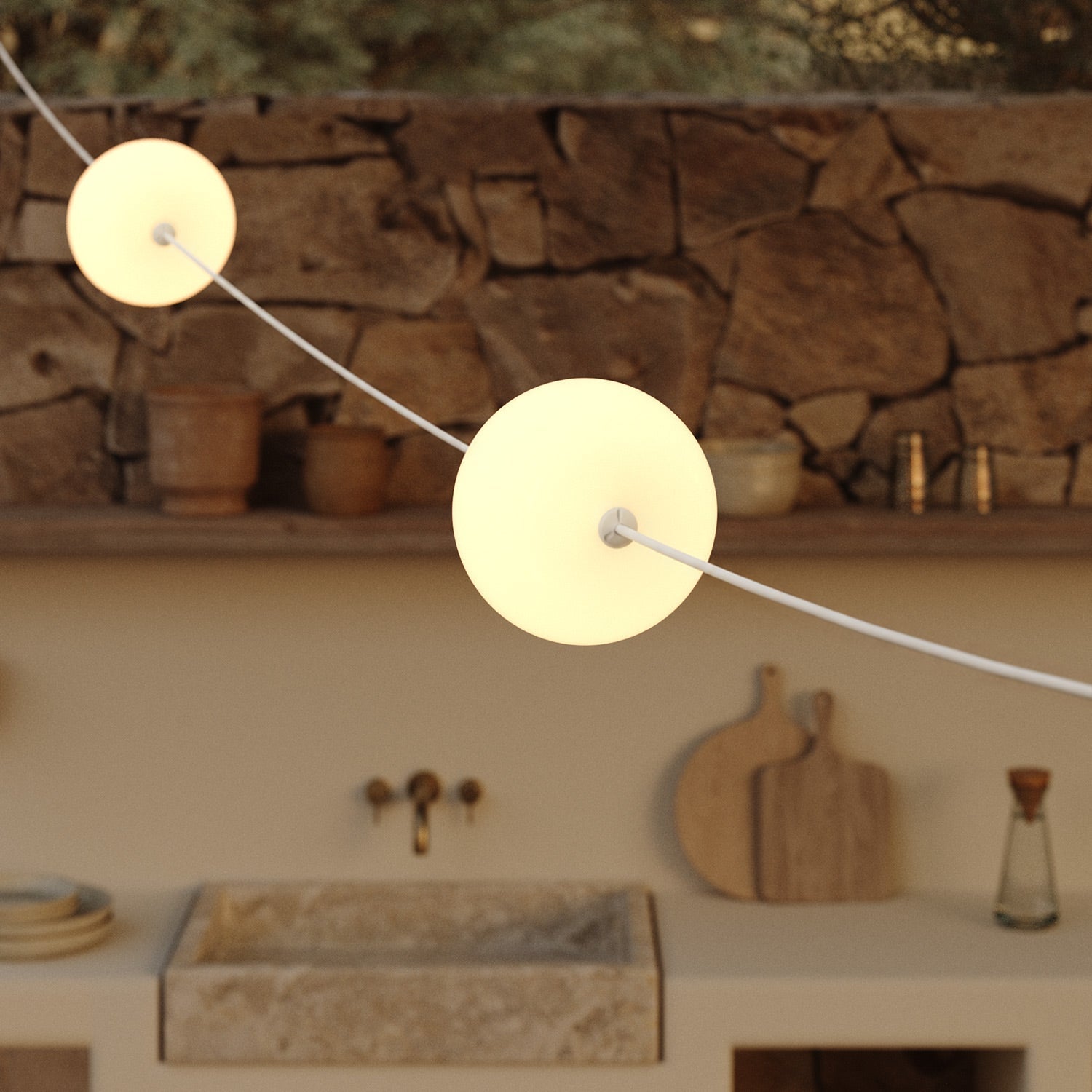 Outdoor 3-Light String Light for wet locations White Sand, Power supply with US plug - Marina3 Cherry 140 cm