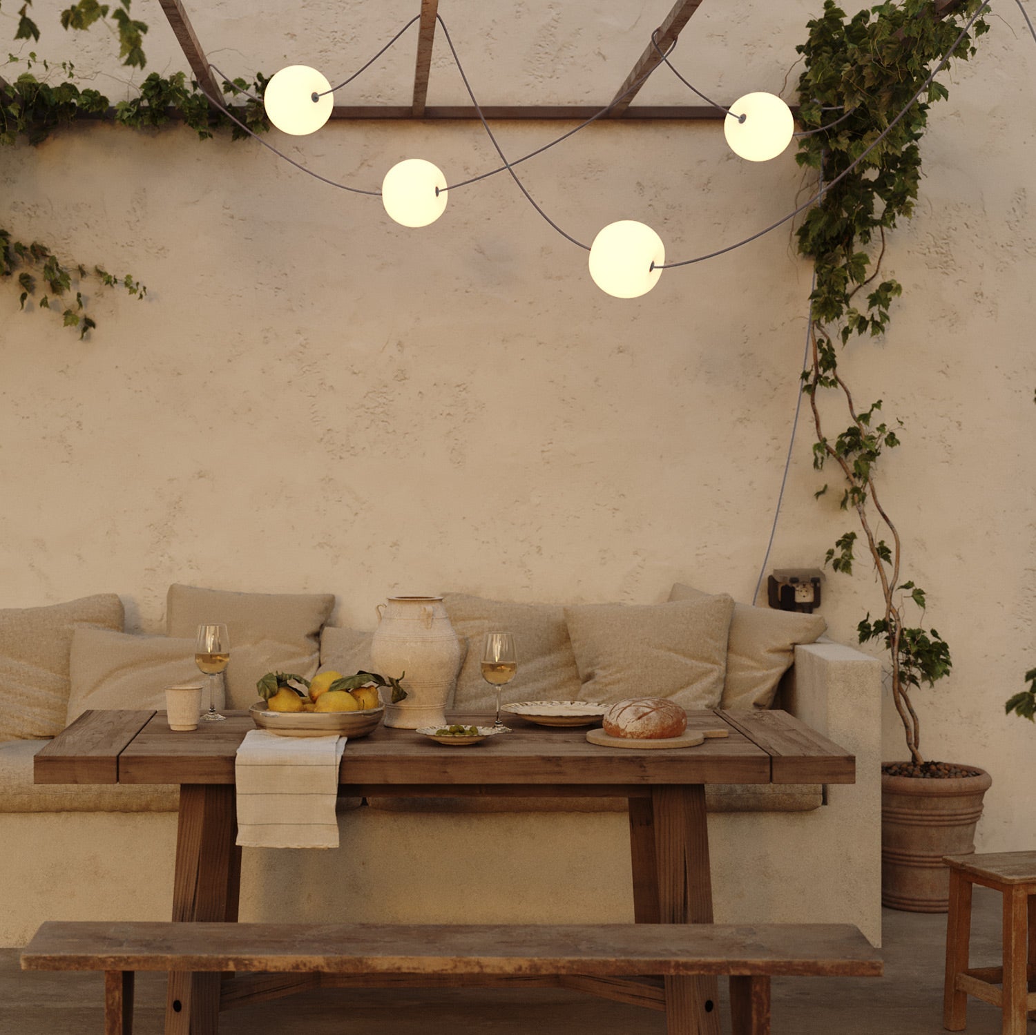 Outdoor 4-Light String Light for wet locations Gray, Power supply with US plug - Marina4 Cherry 140 cm