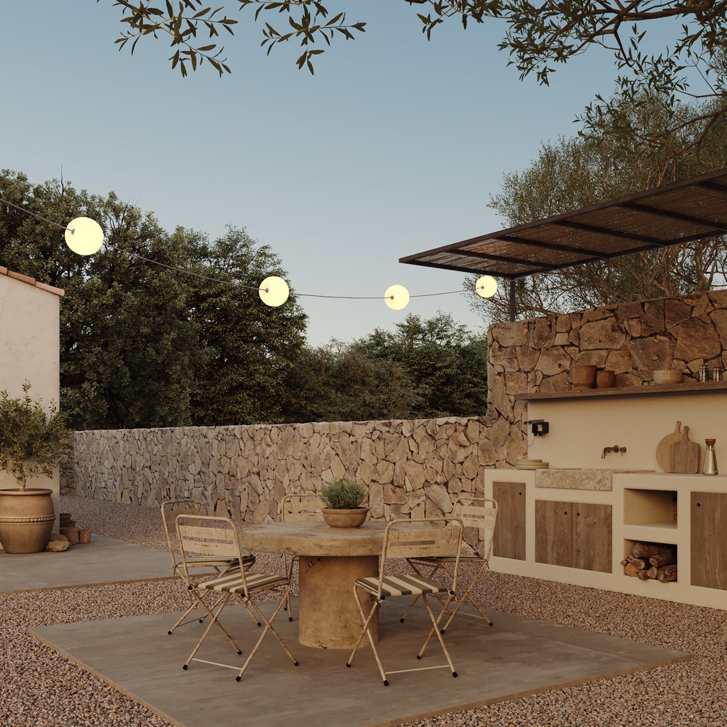 Outdoor 4-Light String Light for wet locations Gray, Power supply with US plug - Marina4 Cherry 140 cm