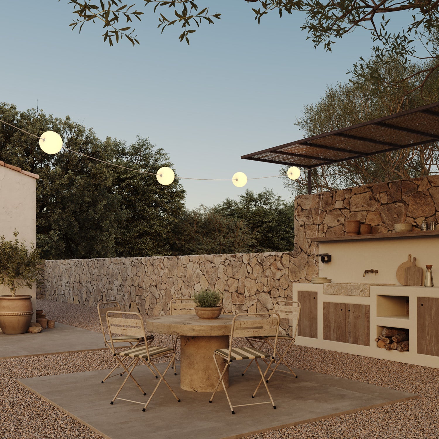 Outdoor 4-Light String Light for wet locations White Sand, Power supply with US plug - Marina4 Cherry 140 cm