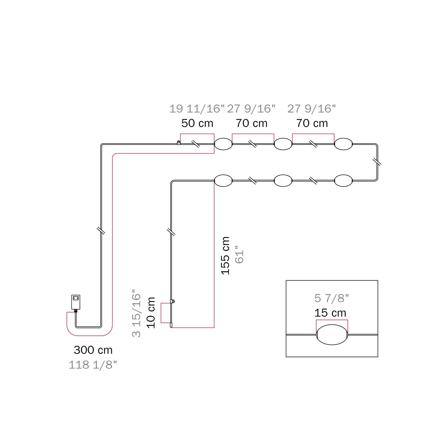Outdoor 6-Light String Light for wet locations Gray, Power supply with US plug - Marina6