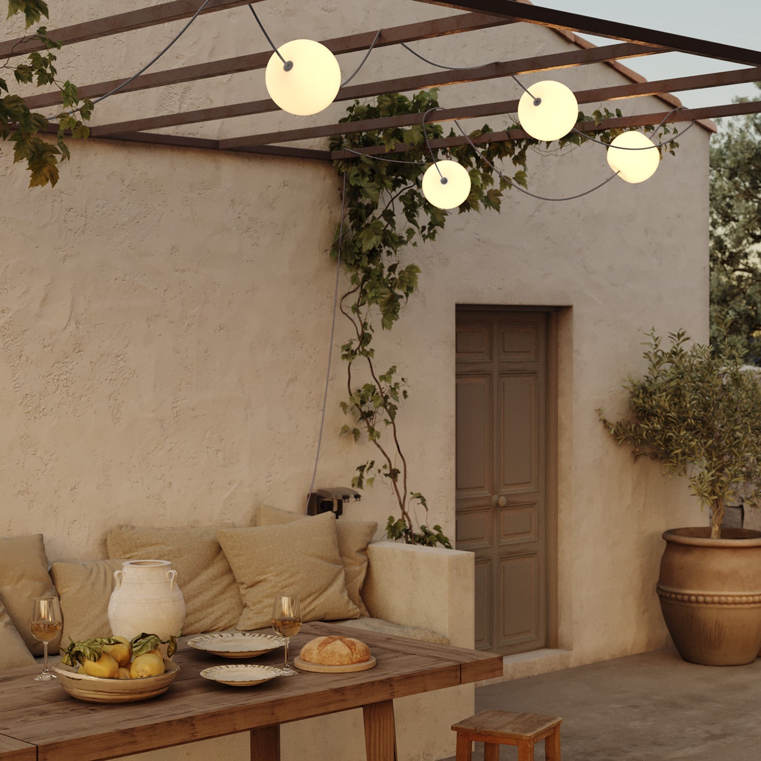 Outdoor 6-Light String Light for wet locations Gray, Power supply with US plug - Marina6 Cherry 140 cm