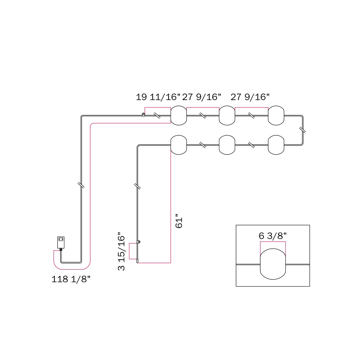 Outdoor 6-Light String Light for wet locations Olive Green, Power supply with US plug - Marina6 Cherry