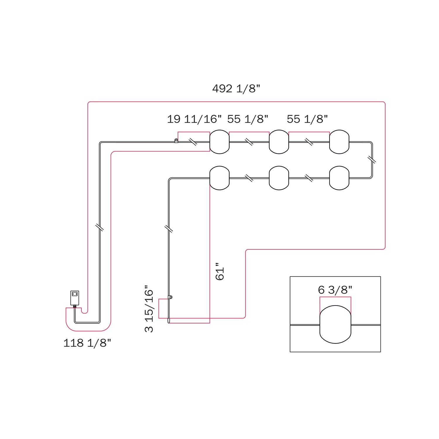 Outdoor 6-Light String Light for wet locations Olive Green, Power supply with US plug - Marina6 Cherry 140 cm