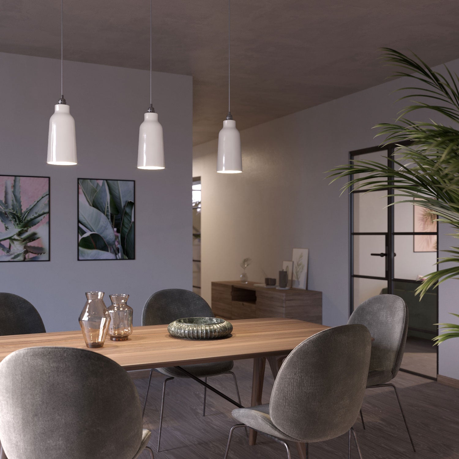 Paralume Bottiglia in ceramica, collezione Materia - Made in Italy - Bianco lucido